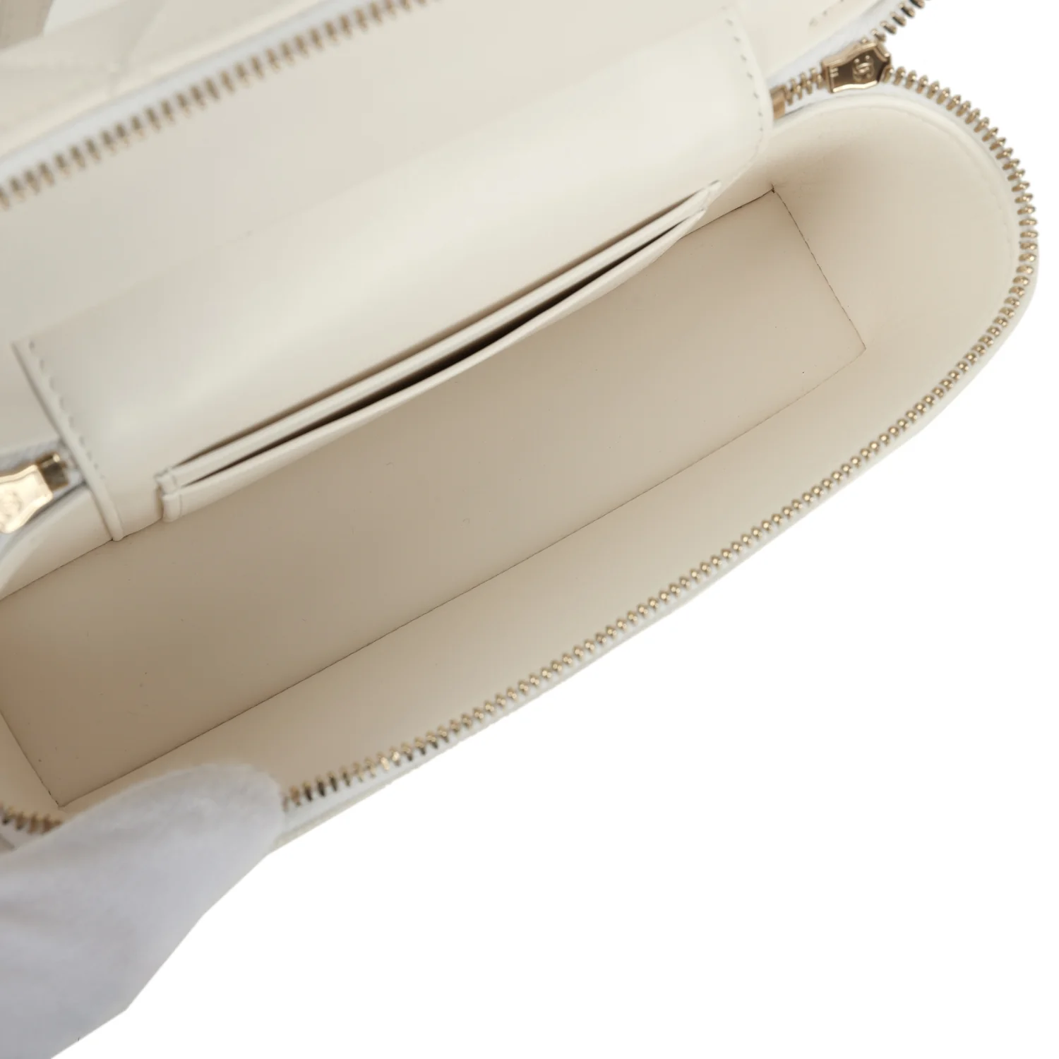 Chanel Trendy Top Handle Long Vanity Case with Chain White Caviar Light Gold Hardware