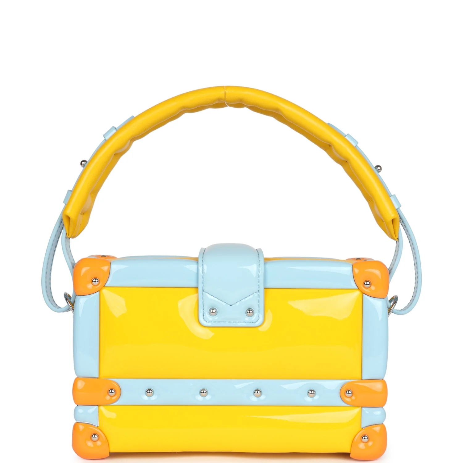 Louis Vuitton Petite Malle Handbag Light Blue & Yellow Glossy Calfskin Silver Hardware