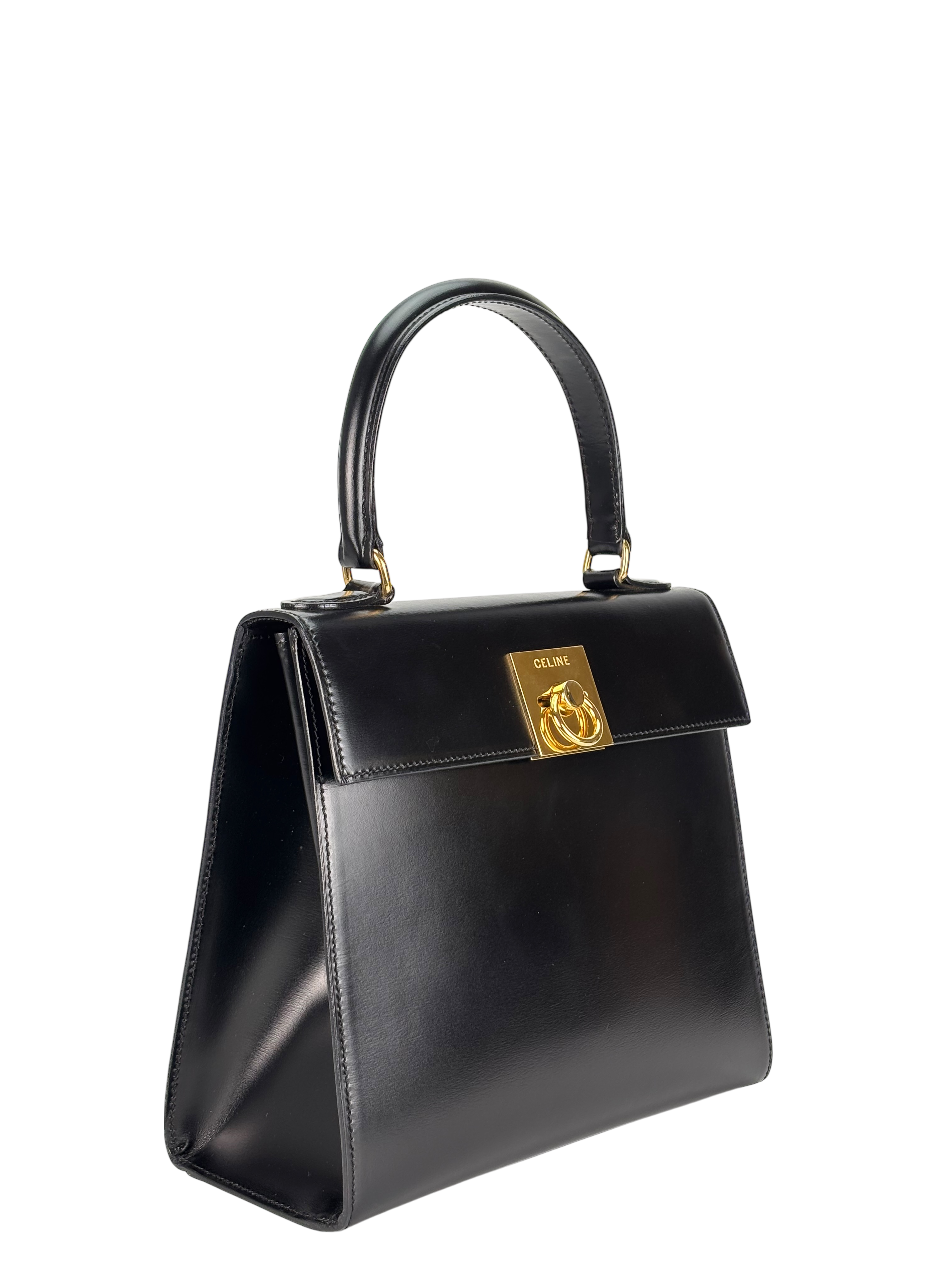 CELINE - Black Leather Kelly 2Way Bag Gold Hardware