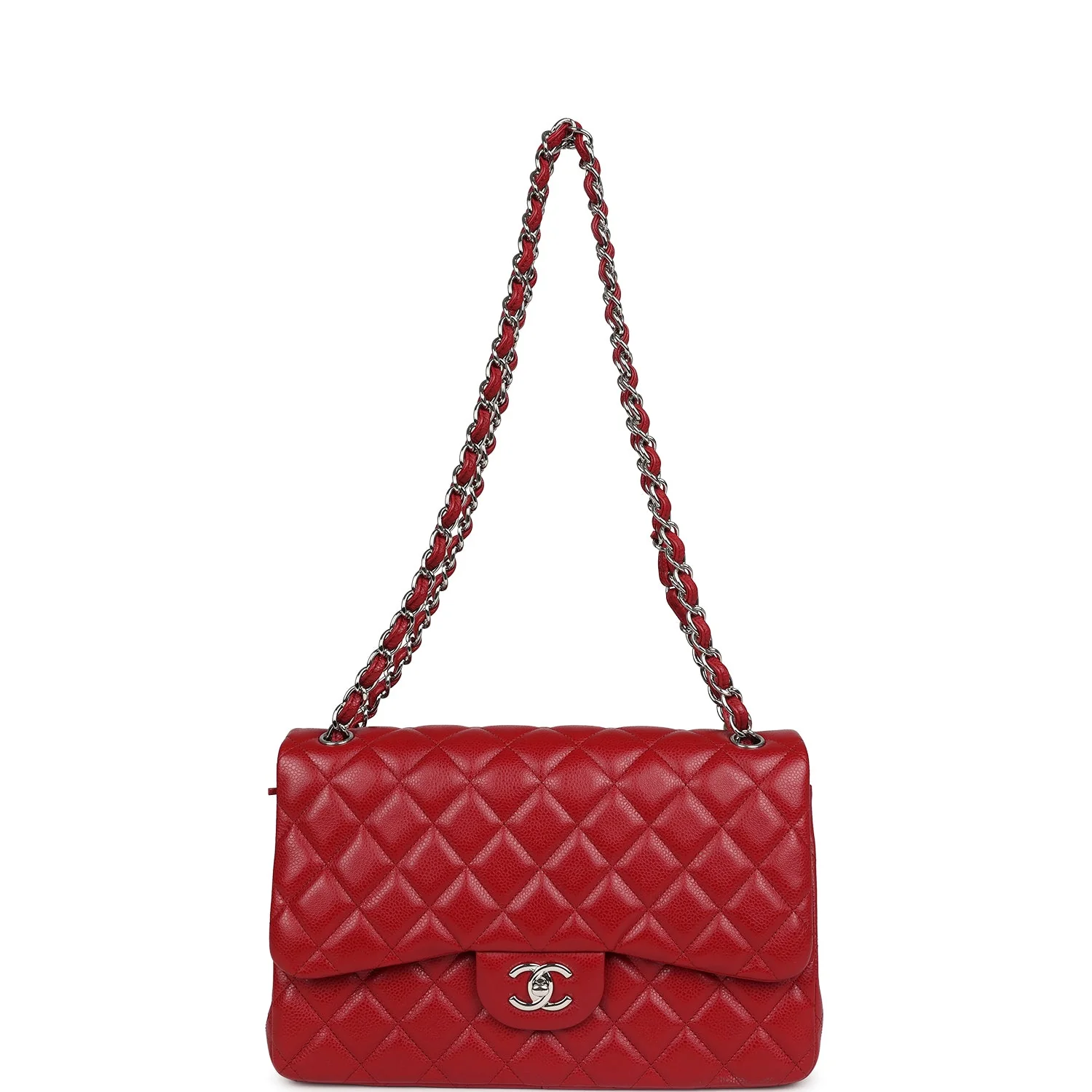 Pre-owned Chanel Jumbo Classic Double Flap Red Caviar Silver Hardware