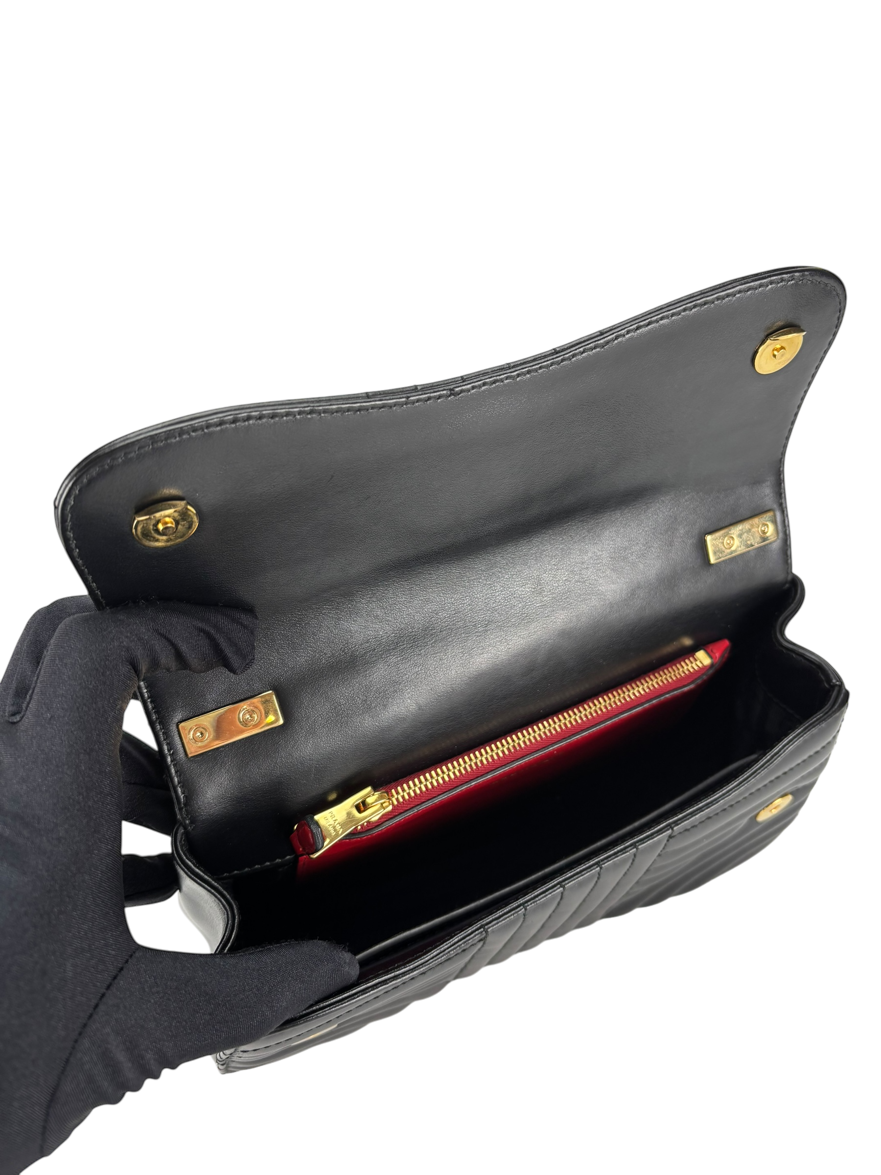 PRADA - Black Calfskin Soft Diagramme Crossbody Bag