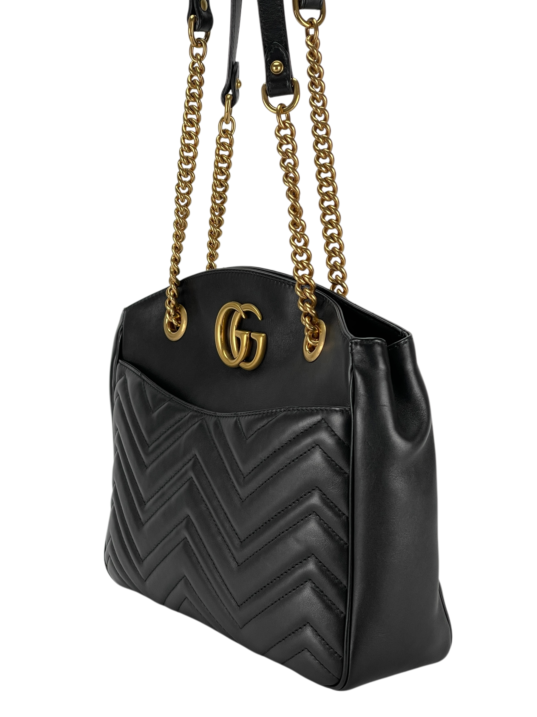 GUCCI - GG Marmont Open Top Shoulder Bag Black Matelassé