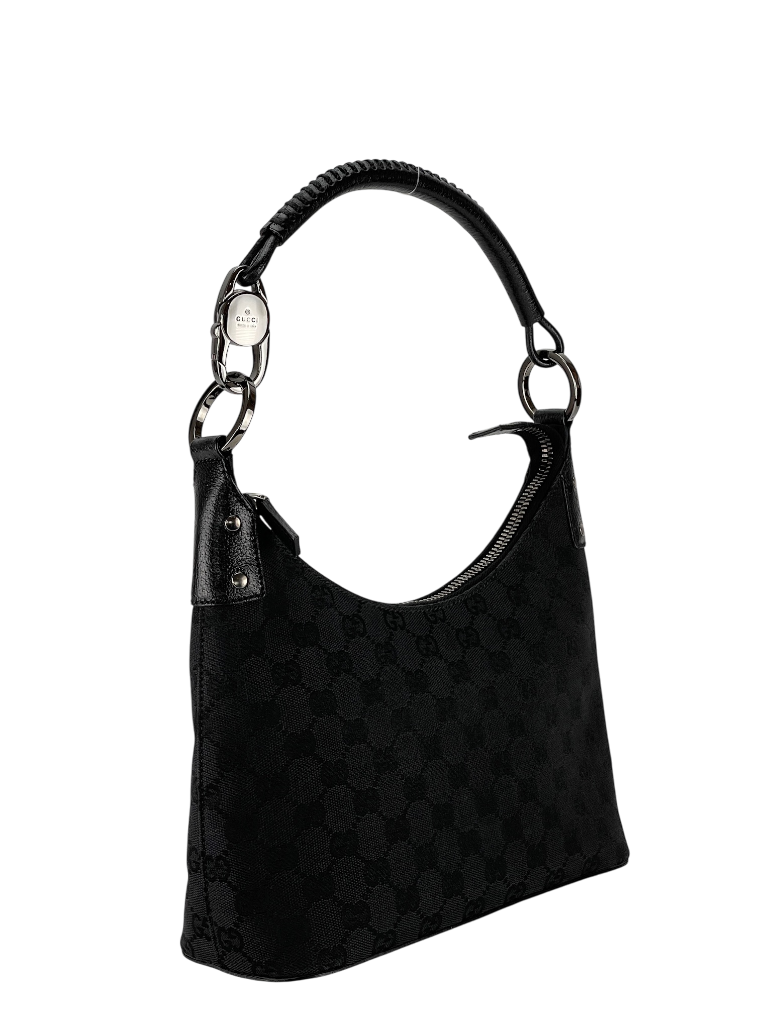 GUCCI - GG Black Canvas Shoulder Hobo Cloth Bag