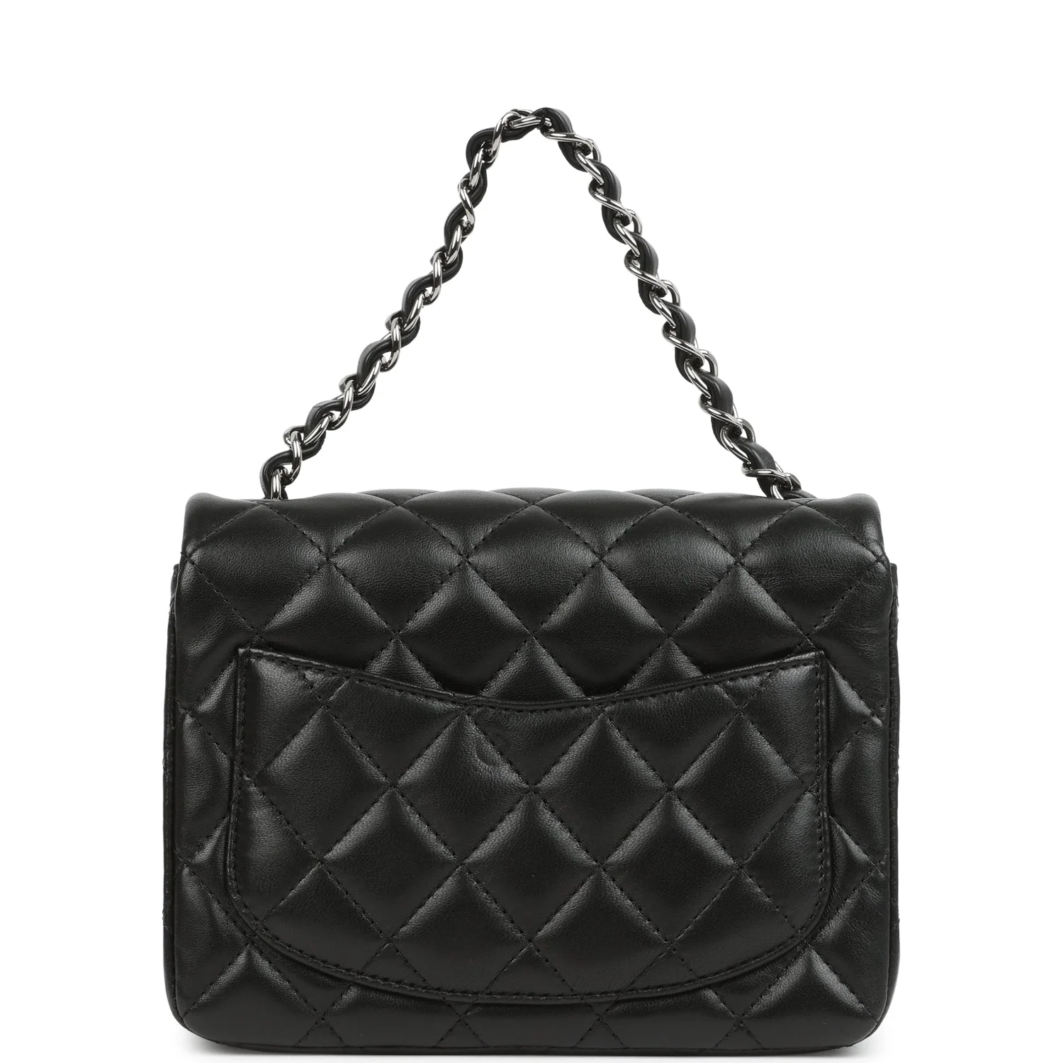 Pre-owned Chanel Mini Classic Square Flap Bag Black Lambskin Ruthenium Hardware
