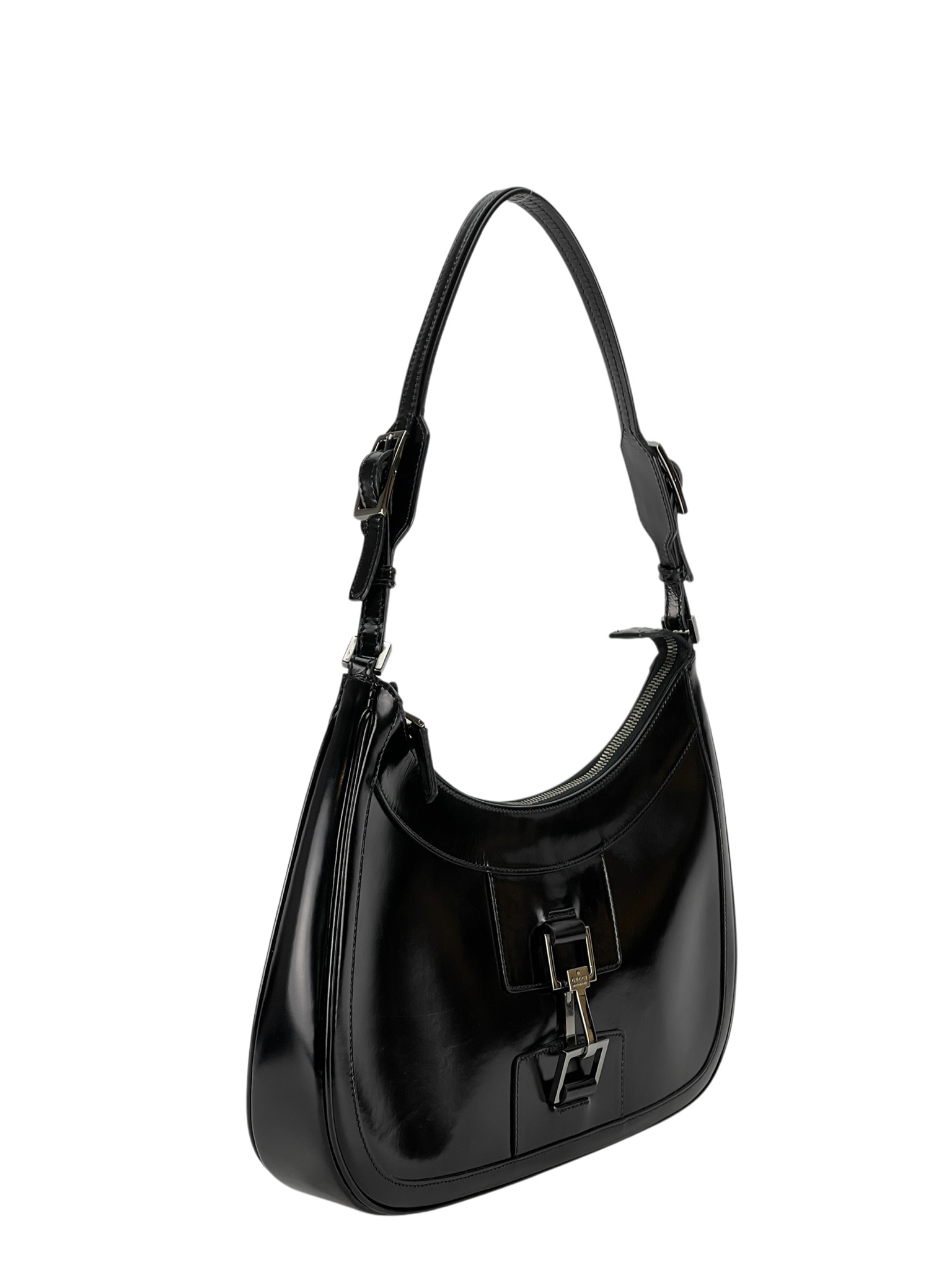 GUCCI - Black patent leather Fastener Jackie Shoulder Bag