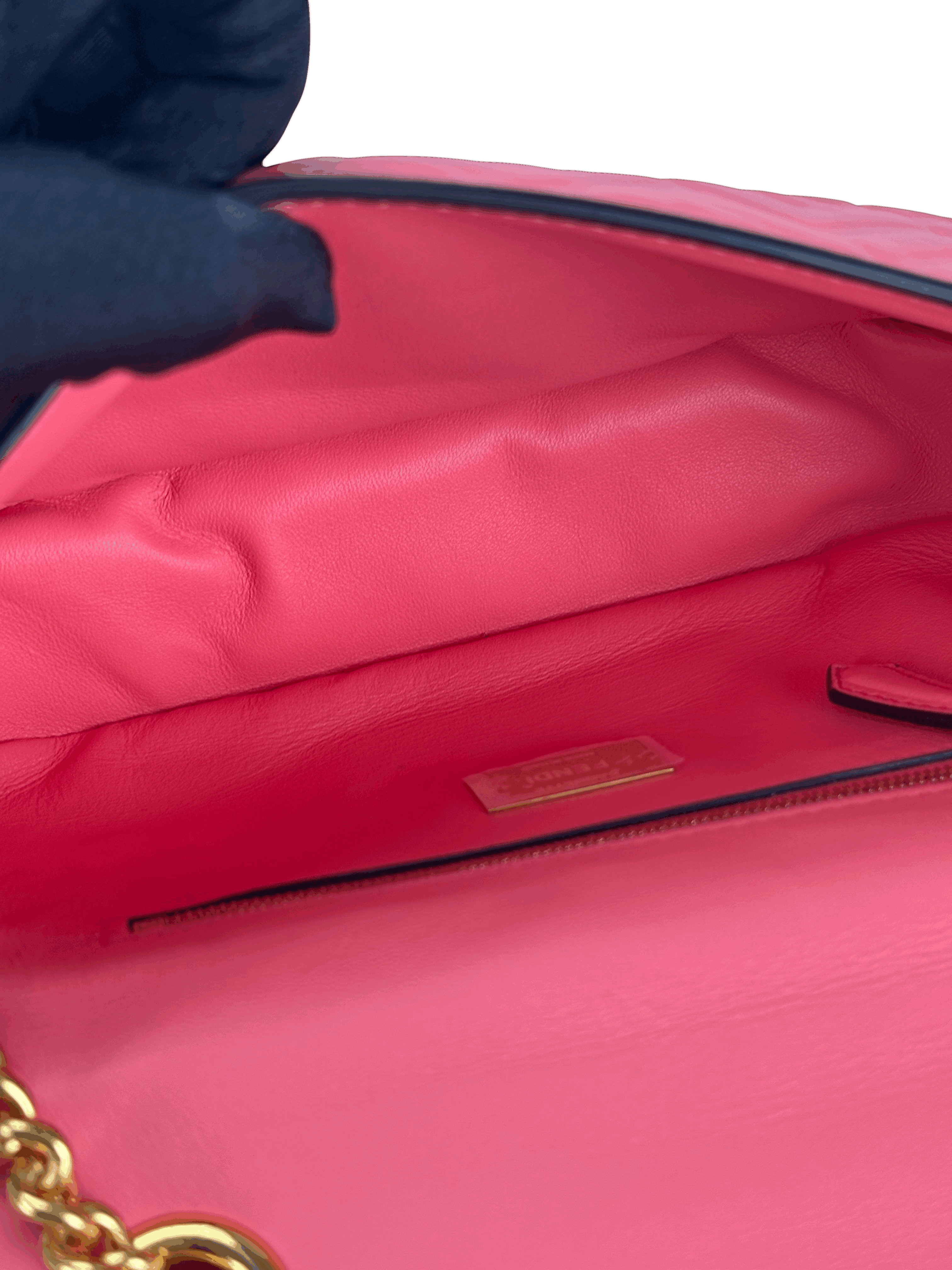 GUCCI -  Pink Leather Nappa Small FF Embossed Midi Chain Baguette