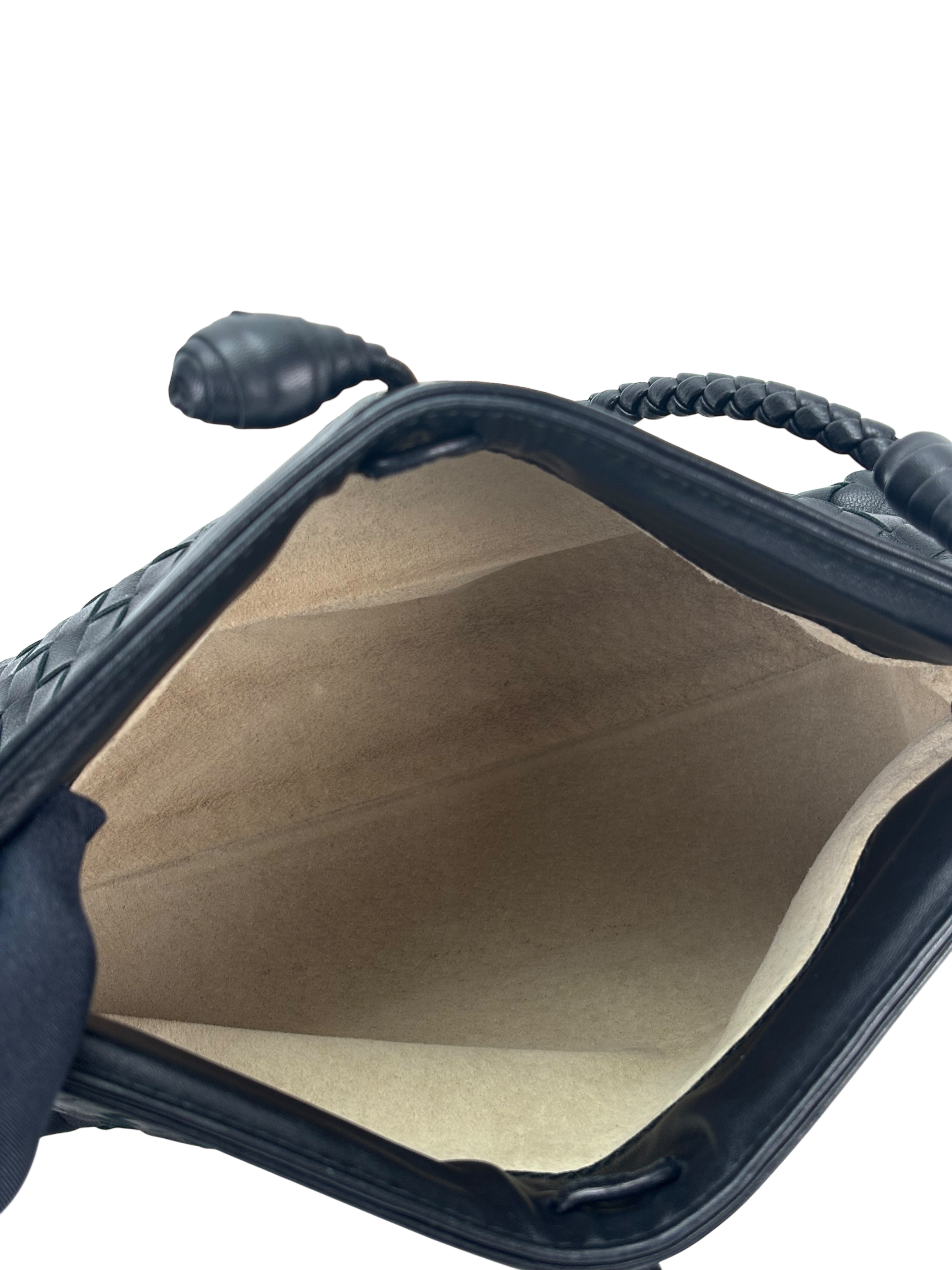 BOTTEGA VENETA - Black Lambskin Ebano Intrecciato Shoulder Bag