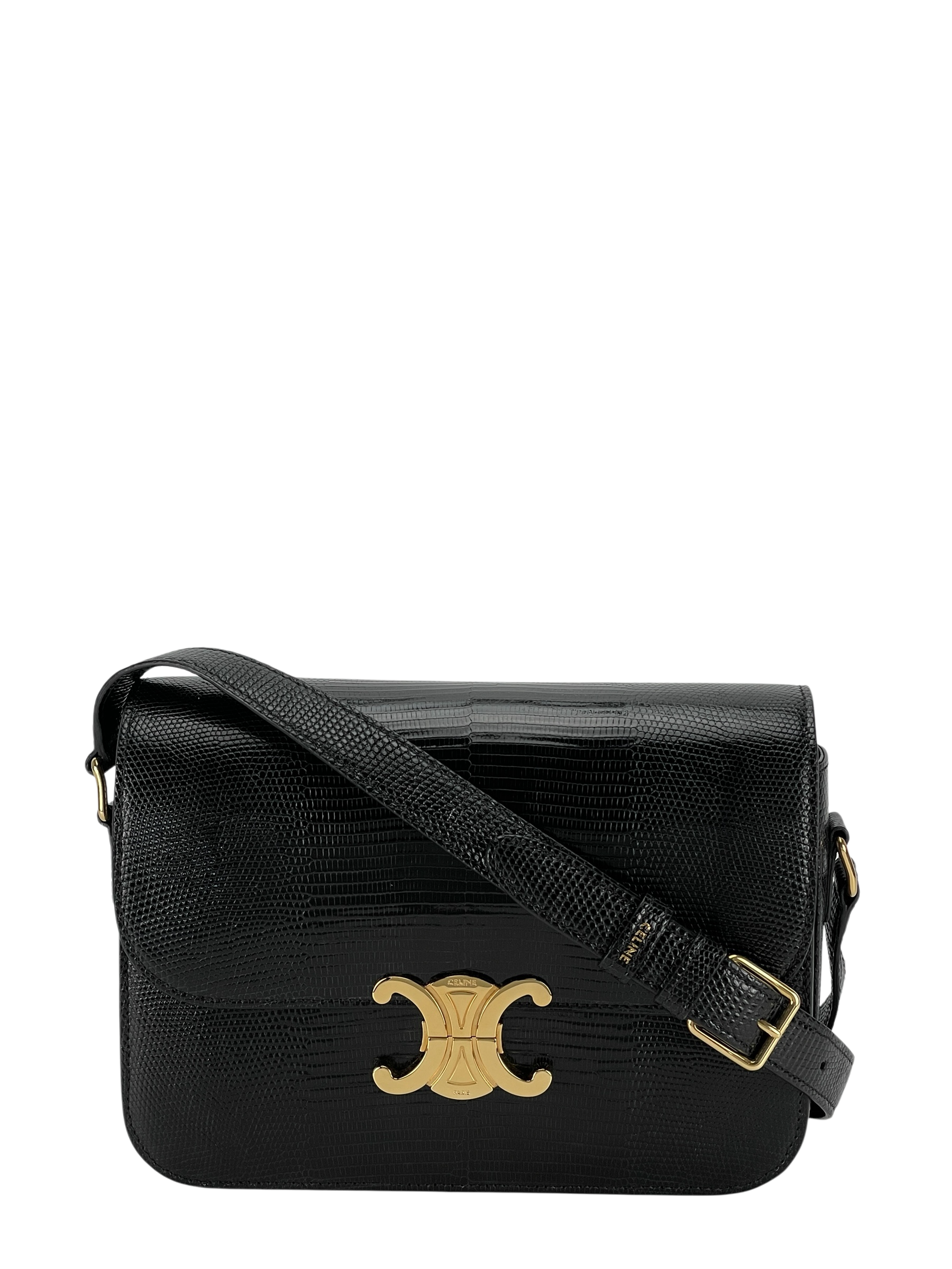 CELINE - Lizard Medium Triomphe Black