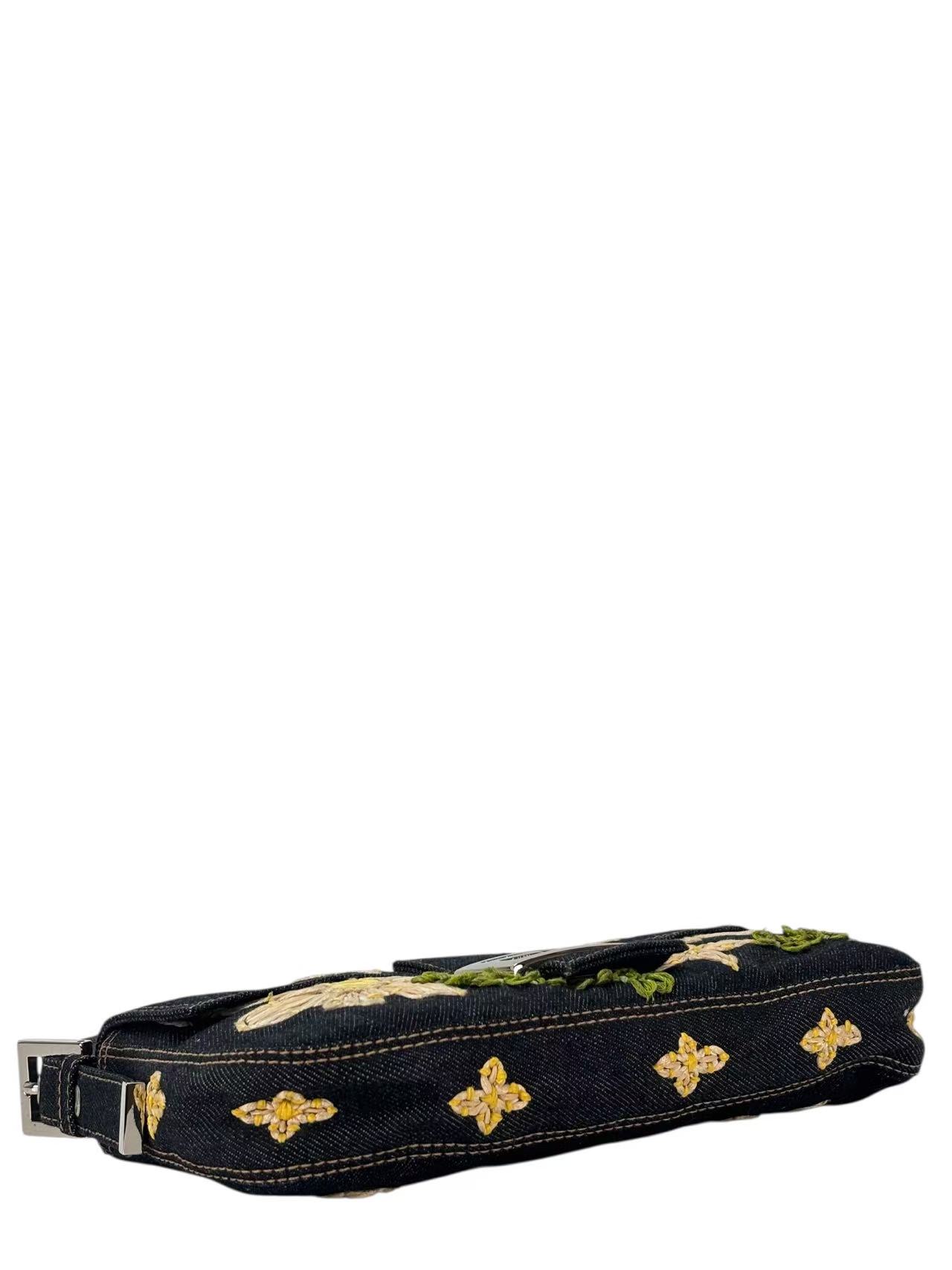 FENDI - Small Baguette Bag Denim Flower Navy