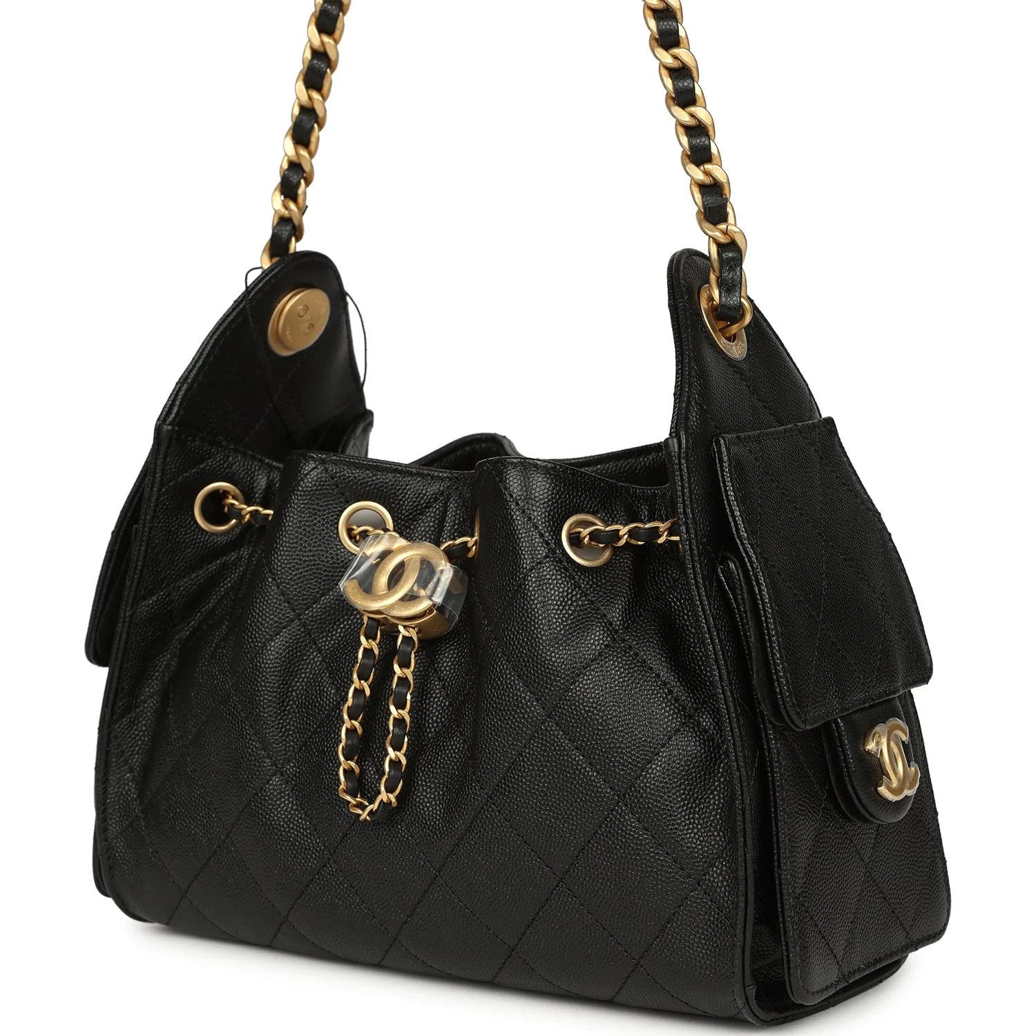 Chanel Mini 25 Hobo Bag Black Caviar Antique Gold Hardware