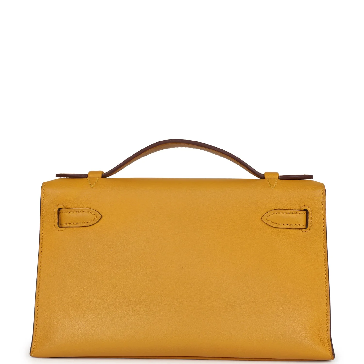 Pre-owned Hermes Kelly Pochette Jaune Ambre Swift Palladium Hardware