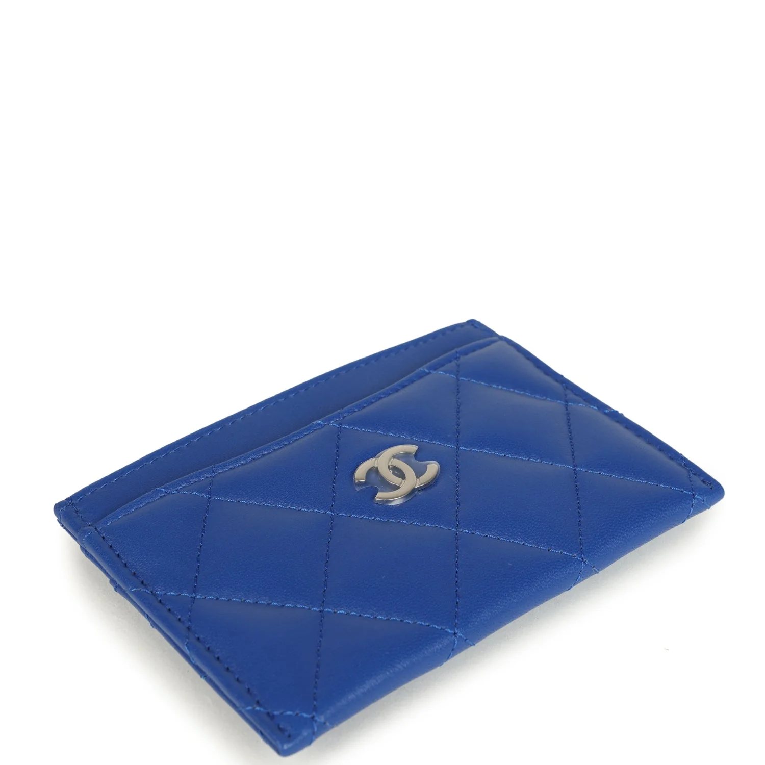 Chanel Classic Card Holder Wallet Cobalt Blue Lambskin Silver Hardware