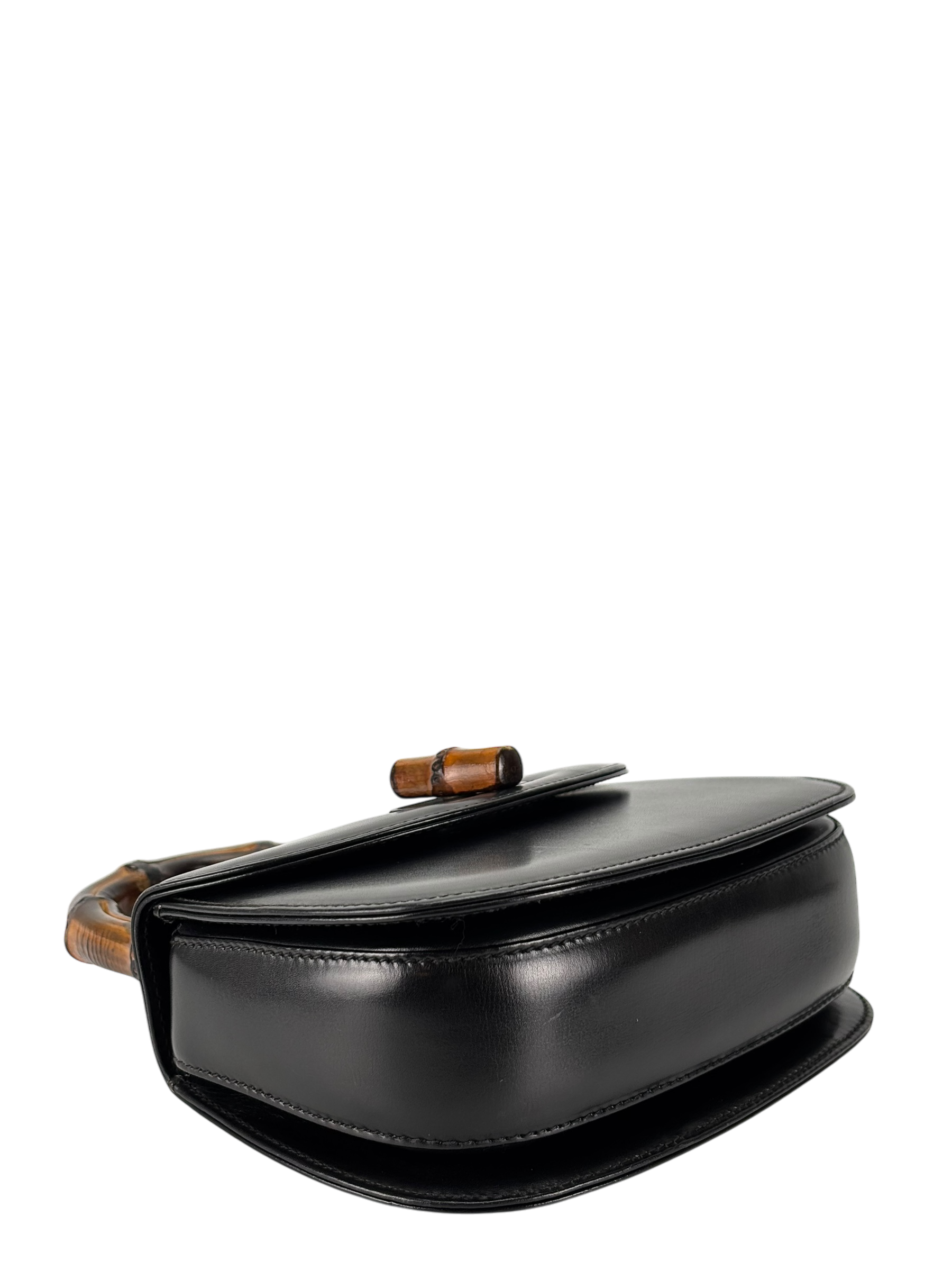 GUCCI - Black Box Leather 2way Small Leather Bamboo Handbag