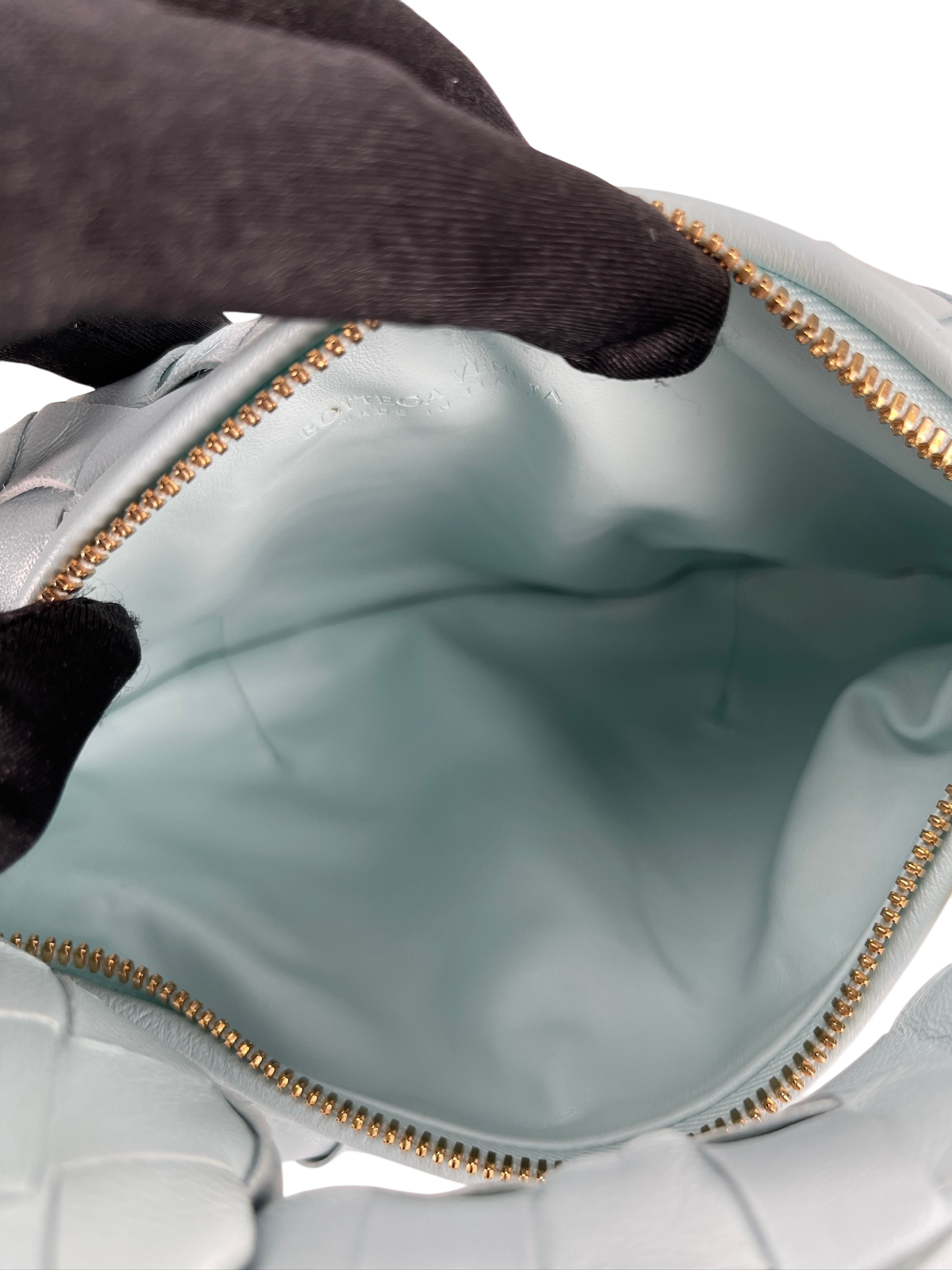 BOTTEGA VENETA - Light Green Lambskin Nappa Intrecciato Mini Jodie Teal Washed