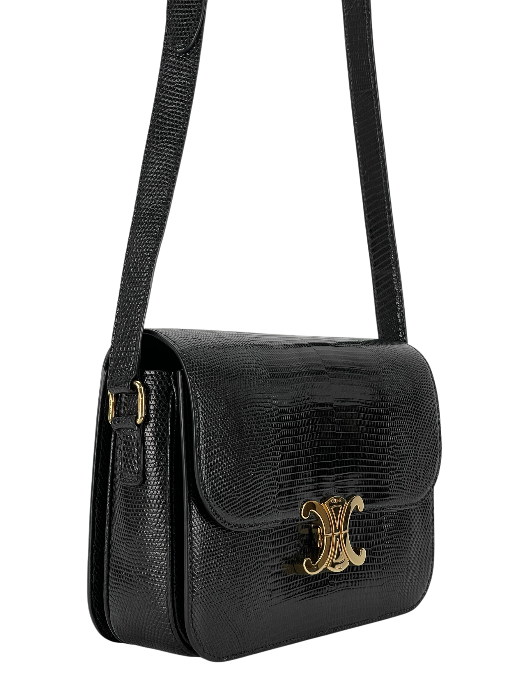 CELINE - Lizard Medium Triomphe Black