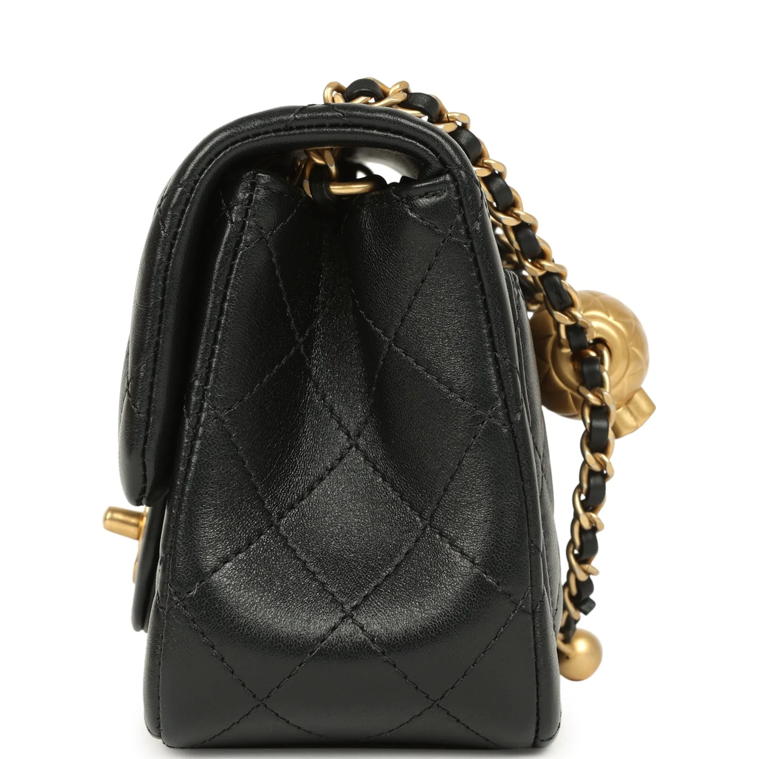 Chanel Mini Pearl Crush Square Flap Bag Black Shiny Lambskin Brushed Gold Hardware