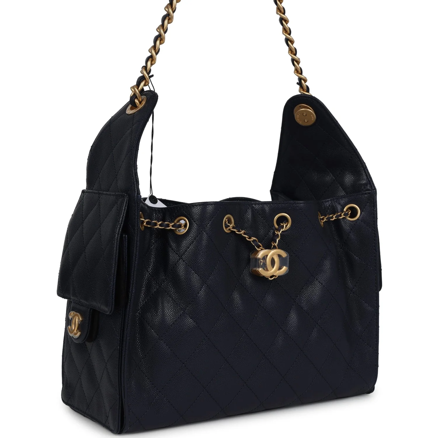 Chanel Small 25 Hobo Bag Dark Navy Caviar Antique Gold Hardware