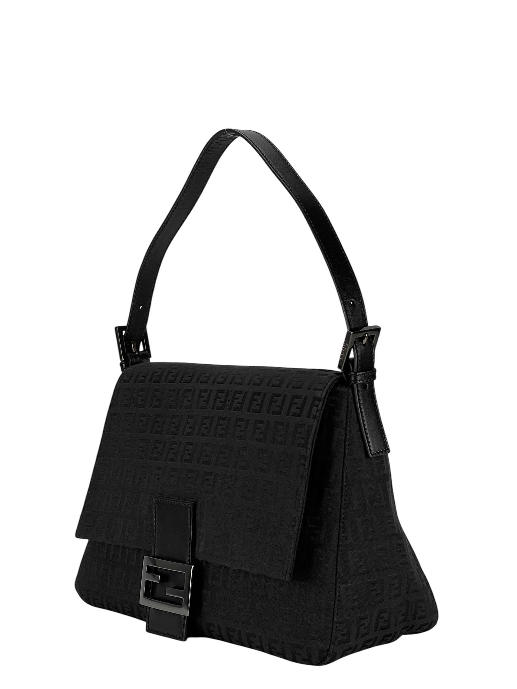 FENDI - Black Zucca Mamma Baguette Handbag Silver Hardware