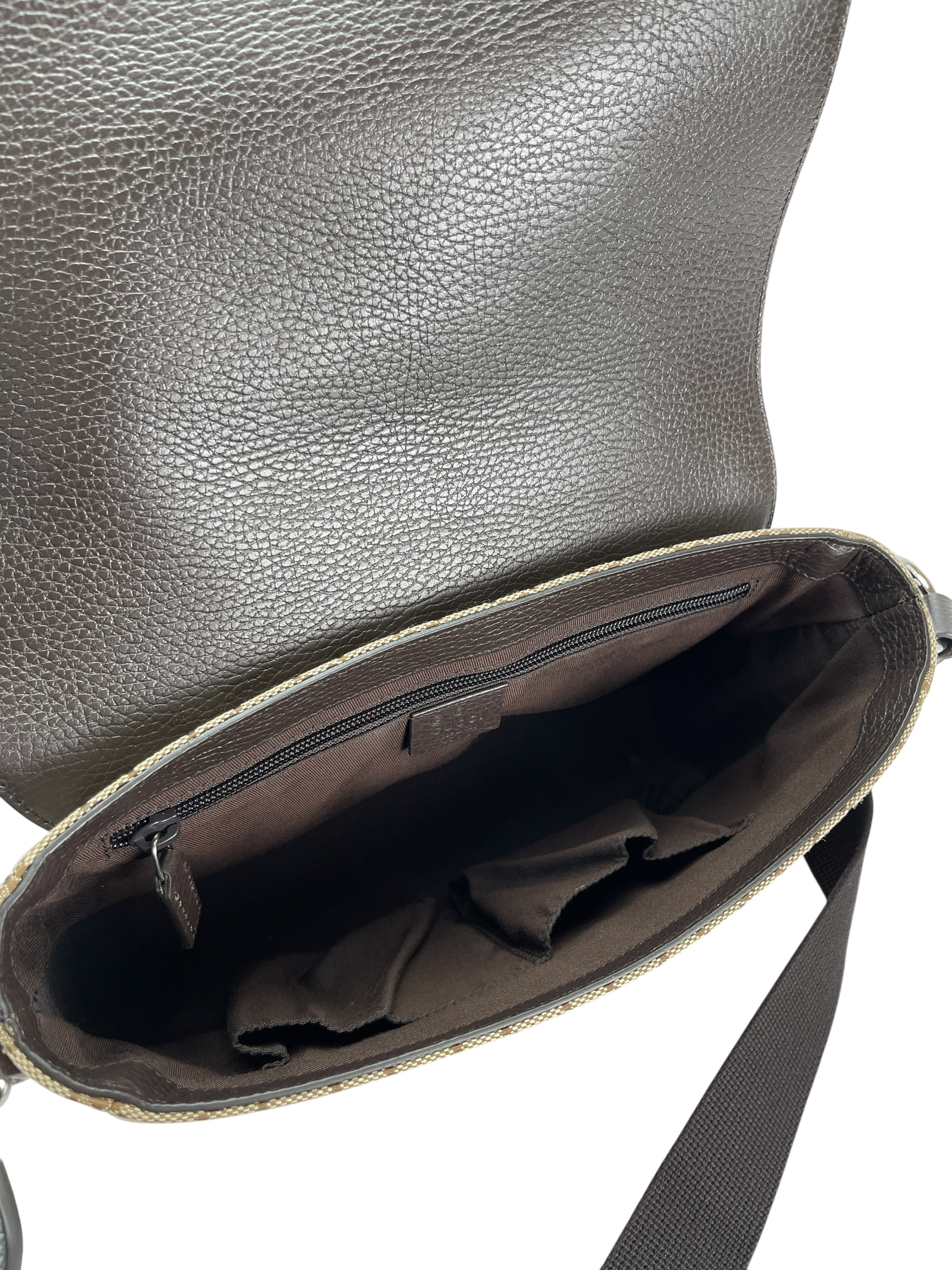 GUCCI  - Beige Brown GG Canvas Leather Flap Crossbody Bag Shoulder Bag