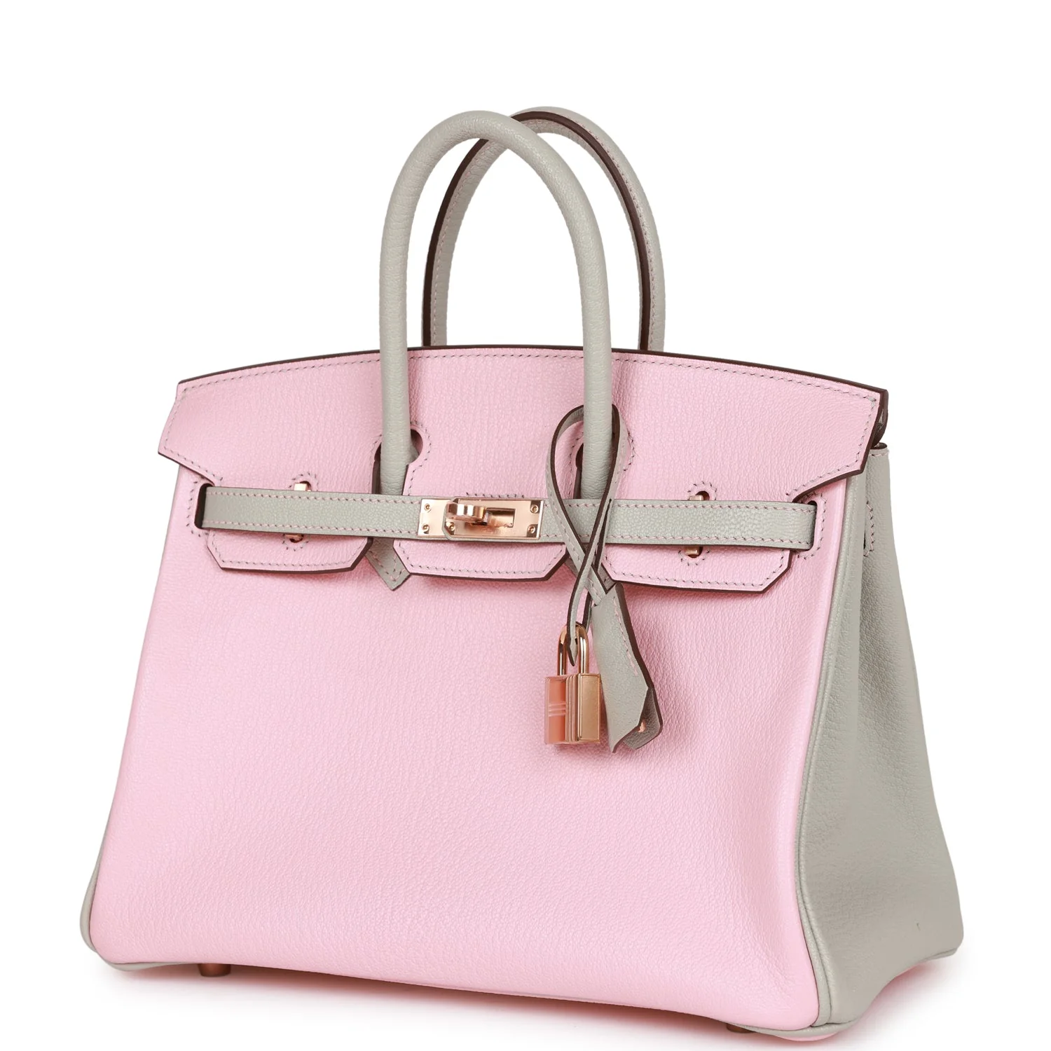 Hermes Special Order (HSS) Birkin 25 Rose Sakura and Gris Perle Chevre Mysore Rose Gold Hardware