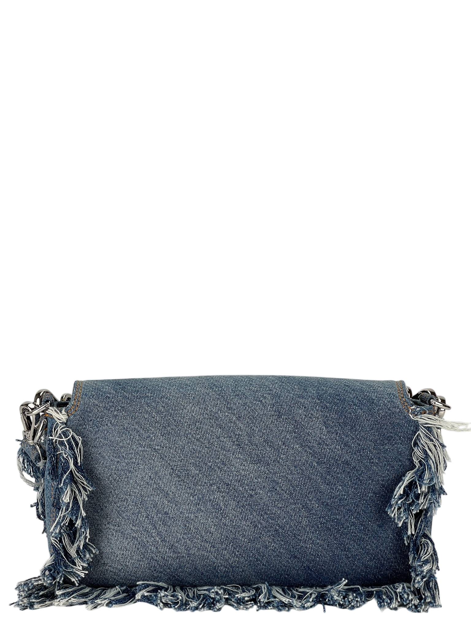 FENDI - Light Denim Lavato Leather Frayed Baguette Shoulder Bag