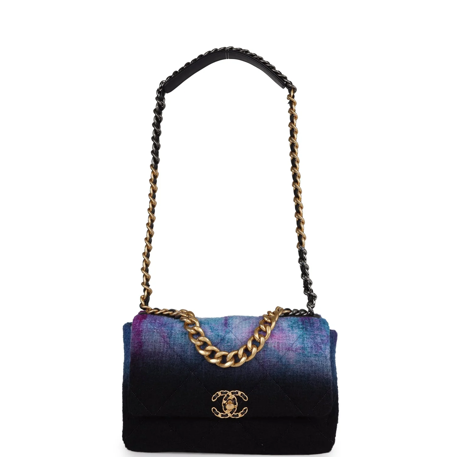 Chanel Large 19 Flap Bag Purple and Blue Wool Tweed Mixed Hardware