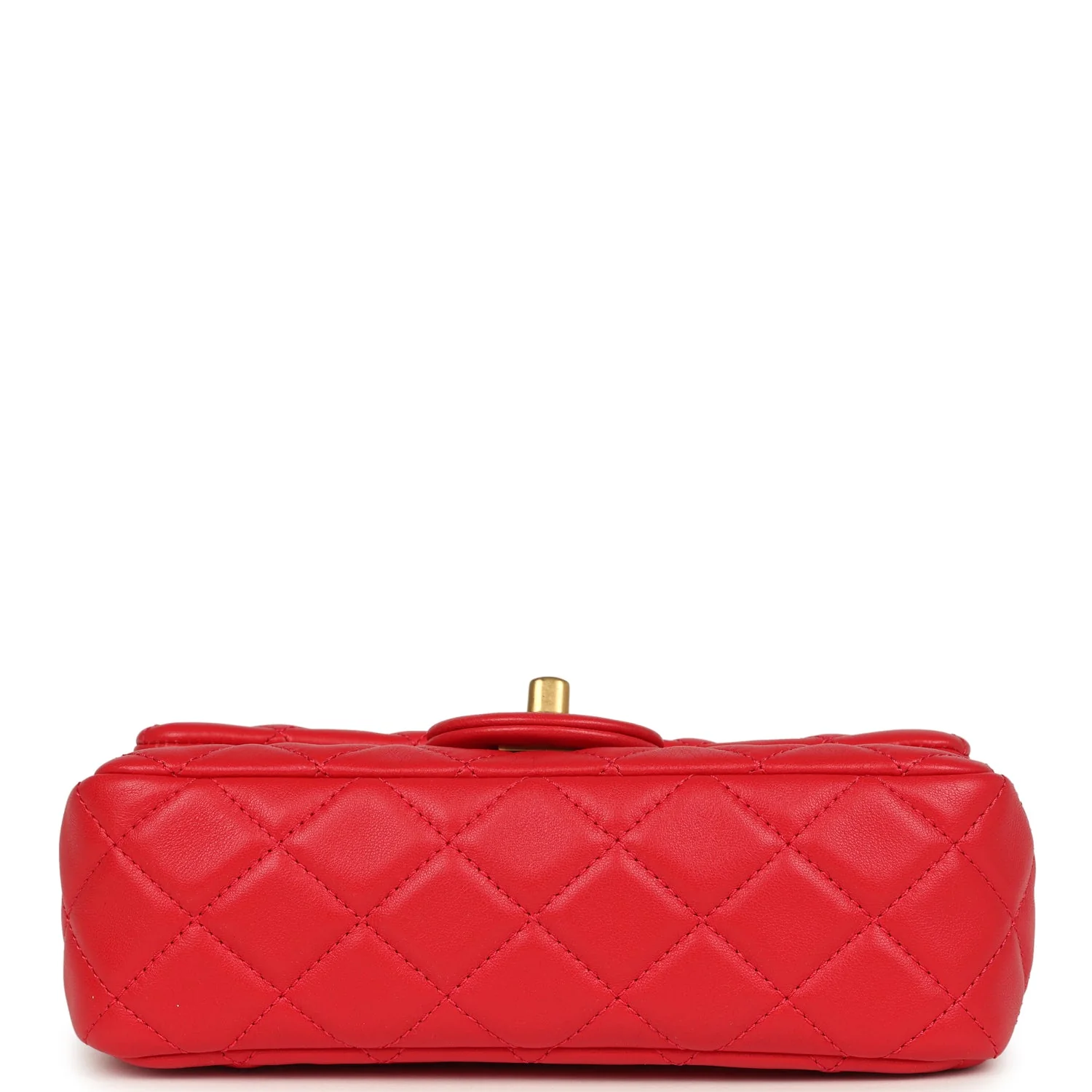 Pre-owned Chanel Mini Pearl Crush Rectangular Flap Bag Red Lambskin Brushed Gold Hardware