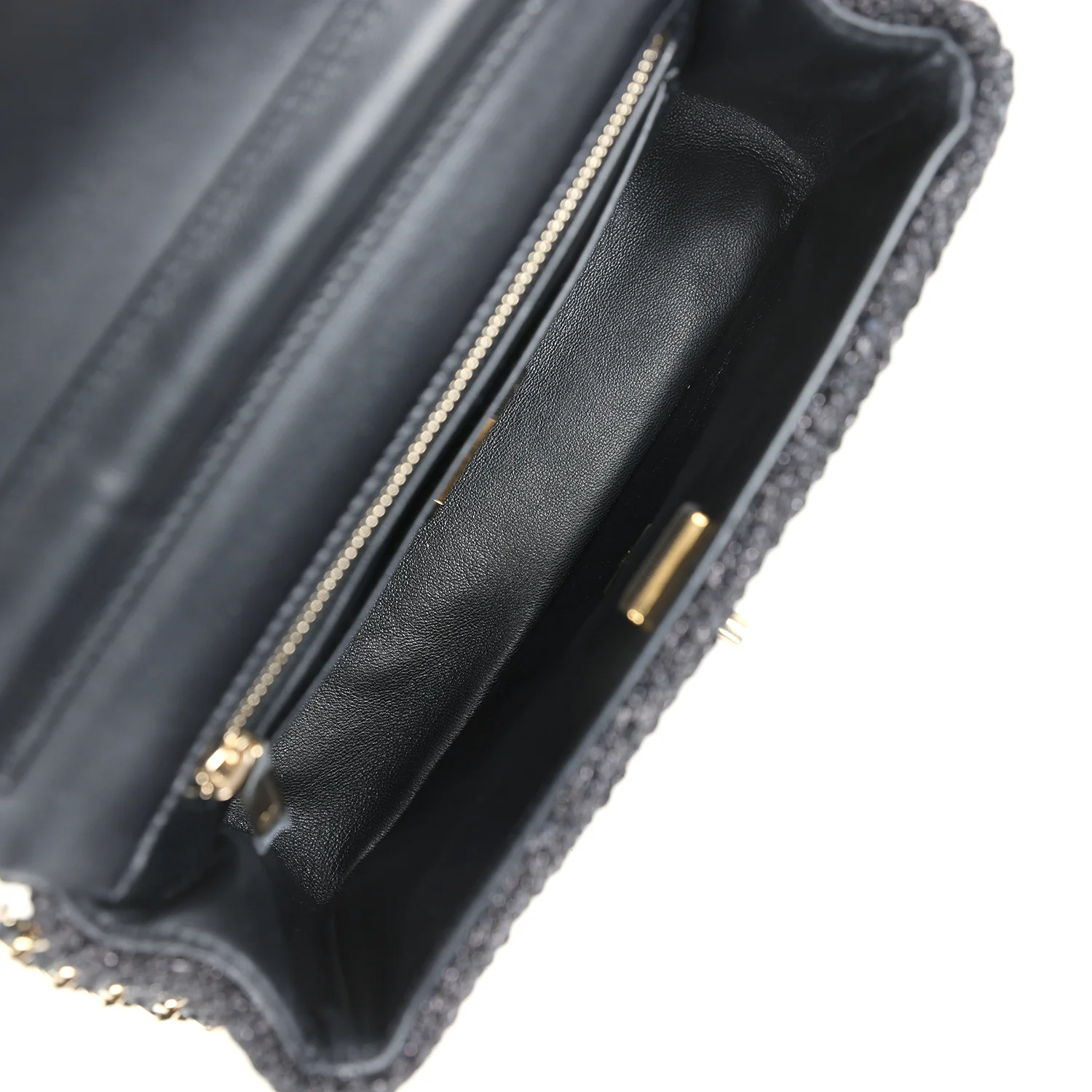 Chanel Mini Summer Nights Flap Bag Black Woven Patent Leather Light Gold Hardware