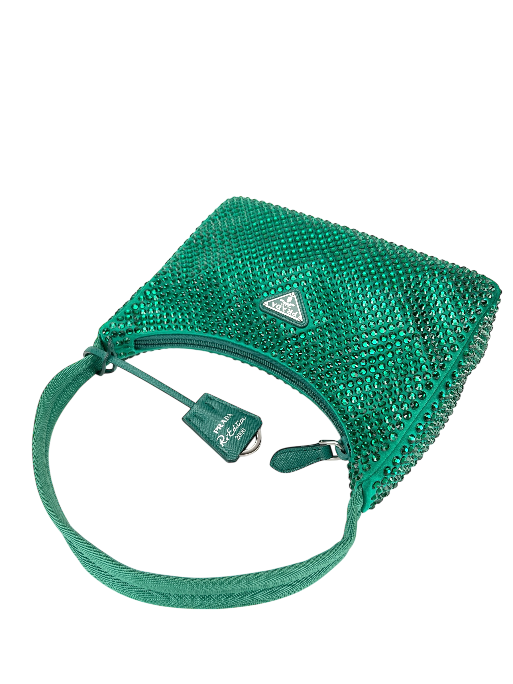 PRADA - Satin Crystal Mini Re-Edition 2000 Bag Mango