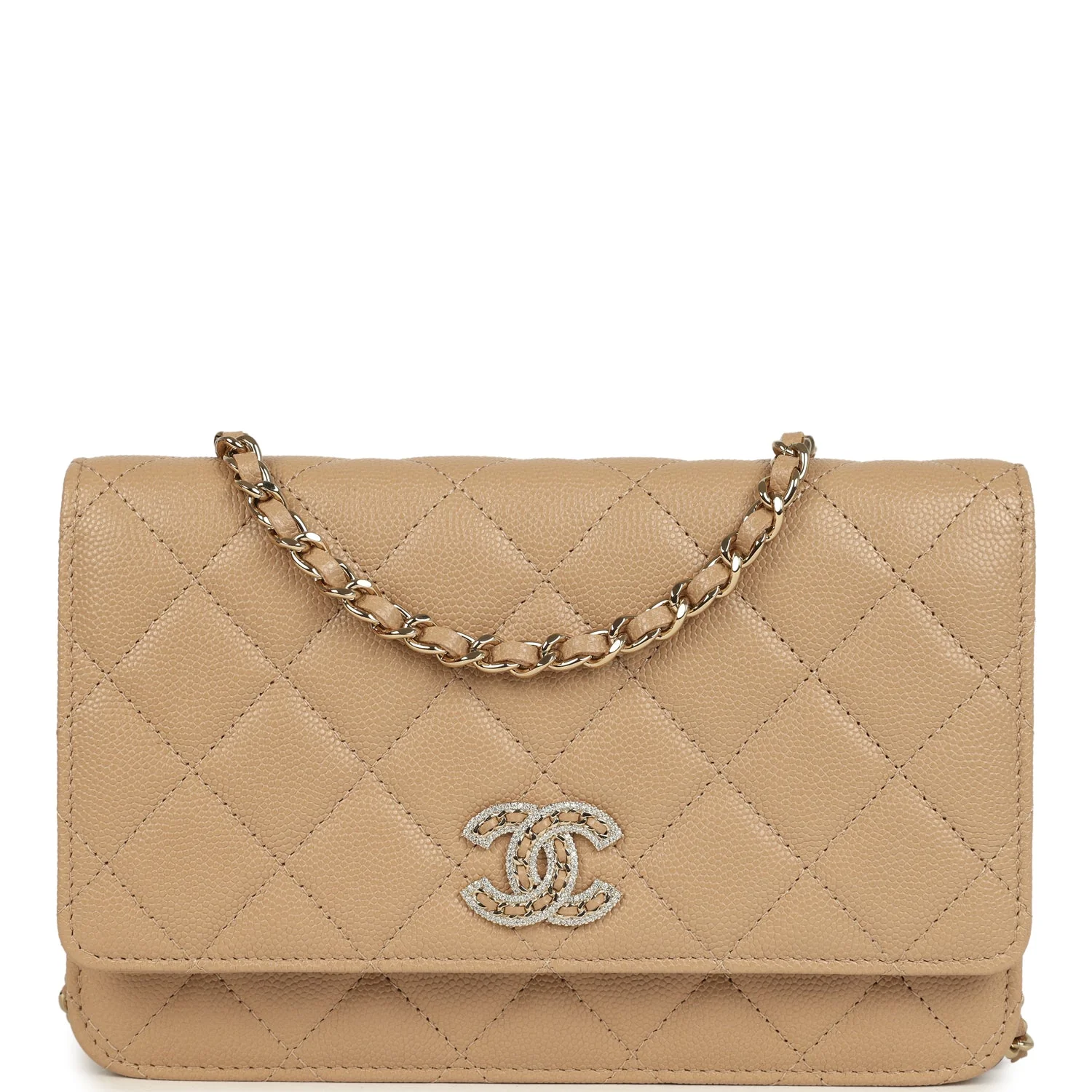 Chanel Wallet On Chain WOC Beige Shiny Caviar Light Gold Hardware