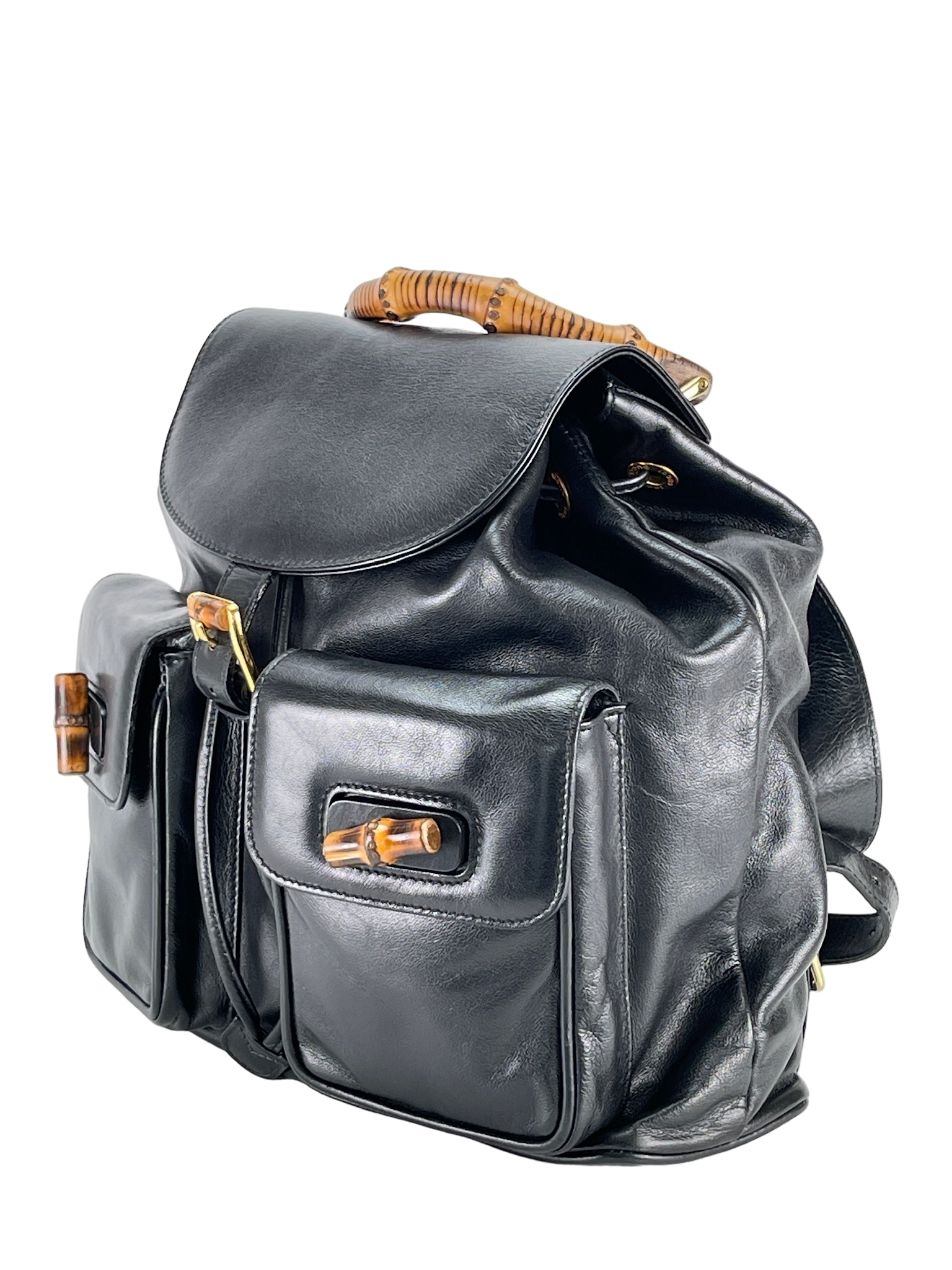 GUCCI - Black Bamboo Leather Backpack