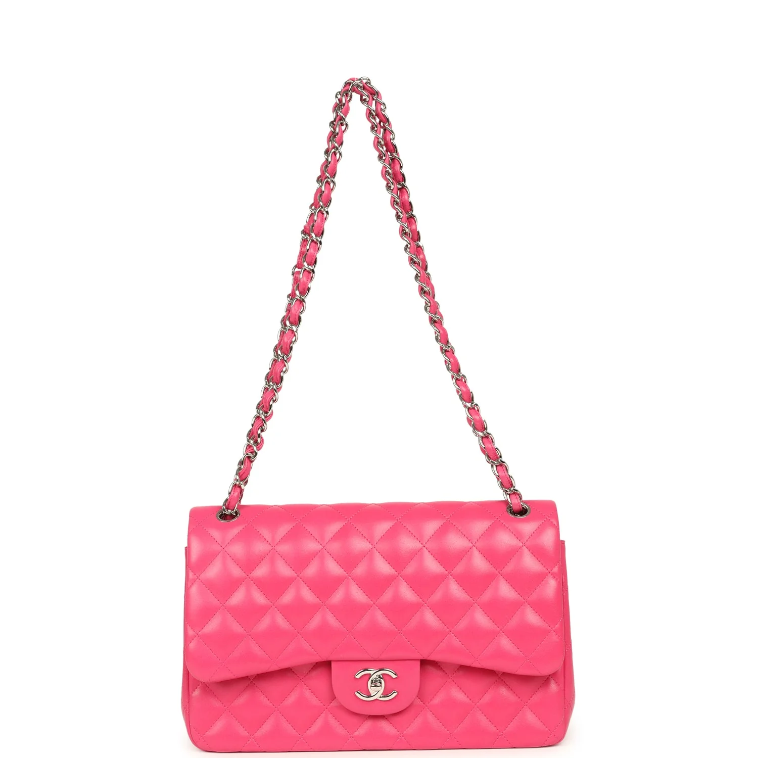 Pre-owned Chanel Jumbo Classic Double Flap Pink Lambskin Silver Hardware