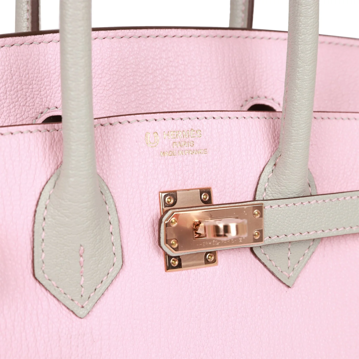Hermes Special Order (HSS) Birkin 25 Rose Sakura and Gris Perle Chevre Mysore Rose Gold Hardware