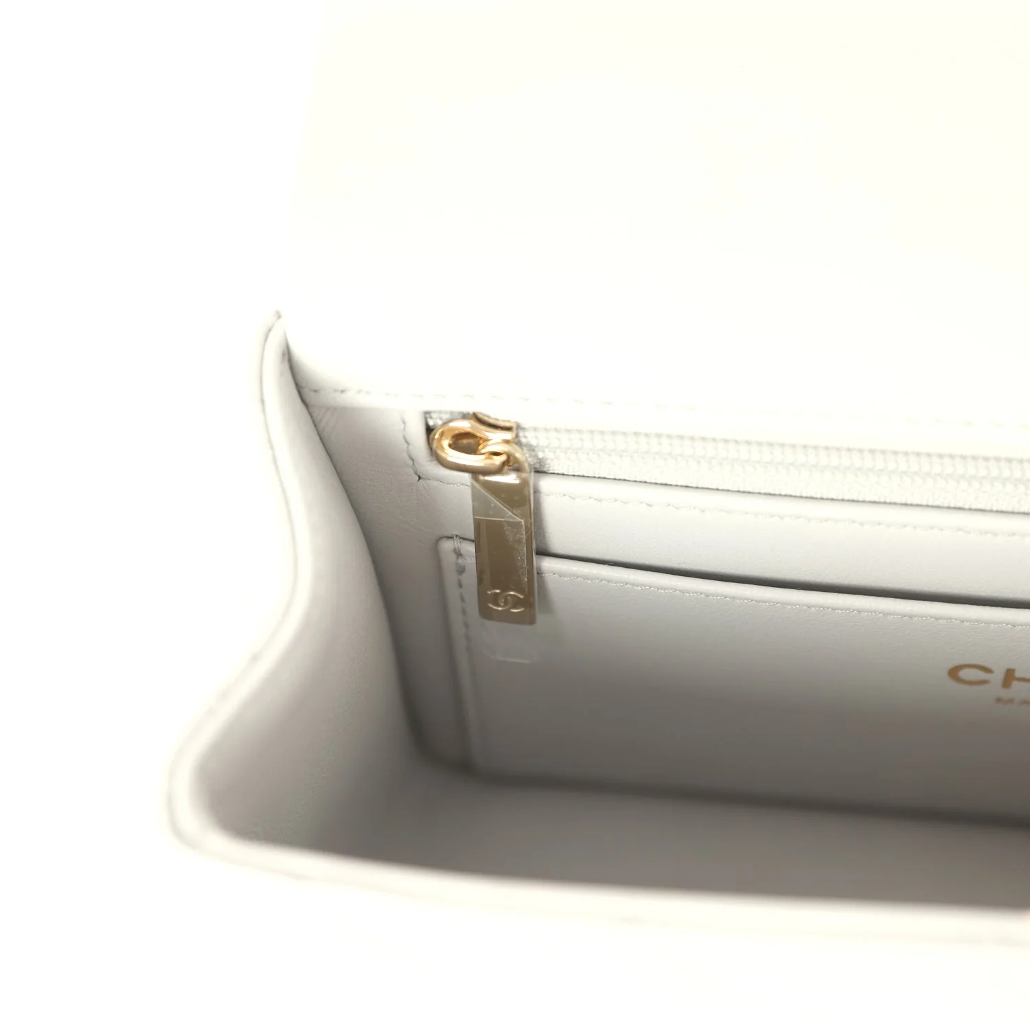 Chanel Mini Rectangular Flap Bag with Top Handle Light Grey Lambskin Light Gold Hardware
