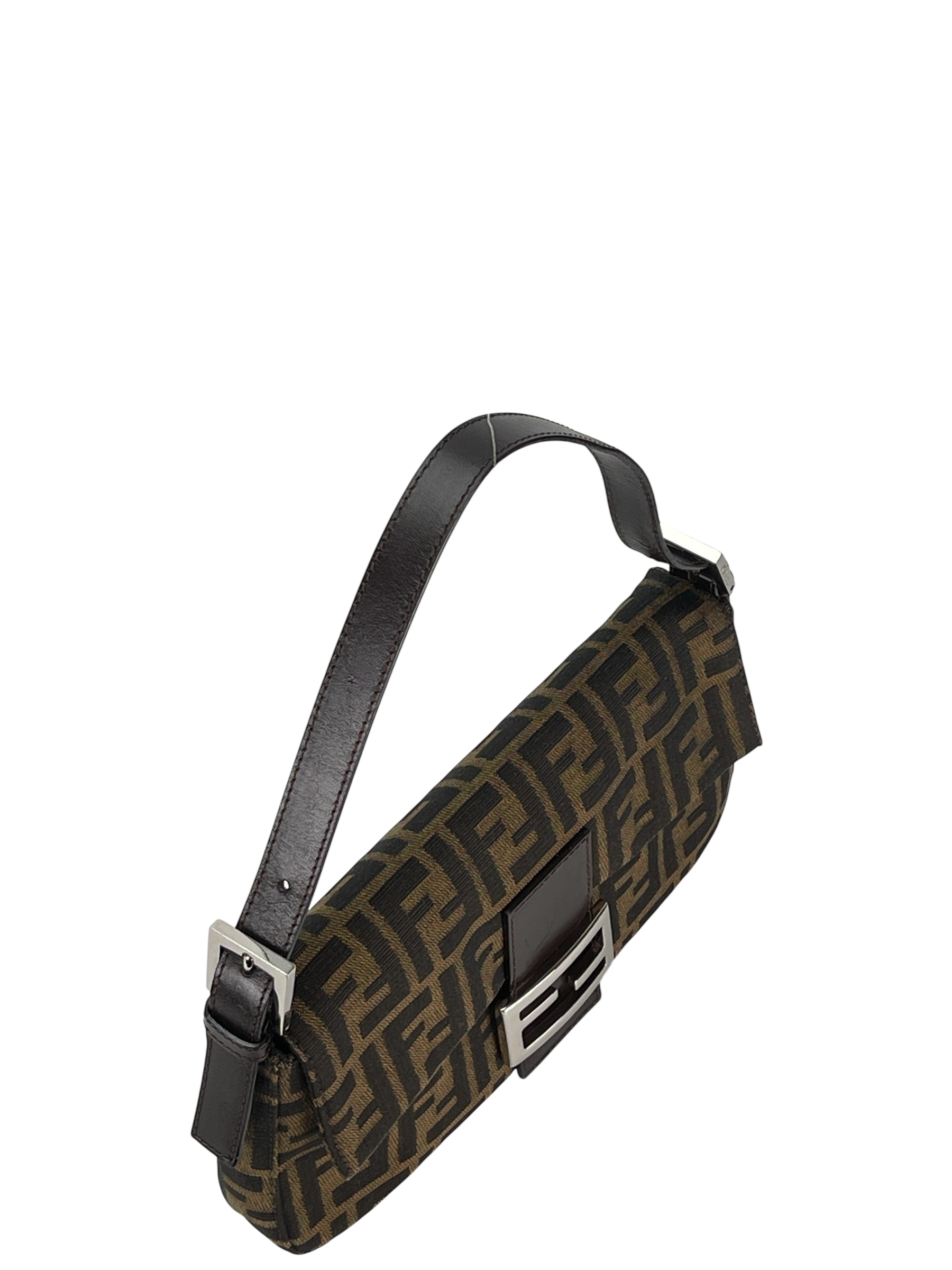 FENDI - Brown Zucca Baguette Handbag Silver Hardware