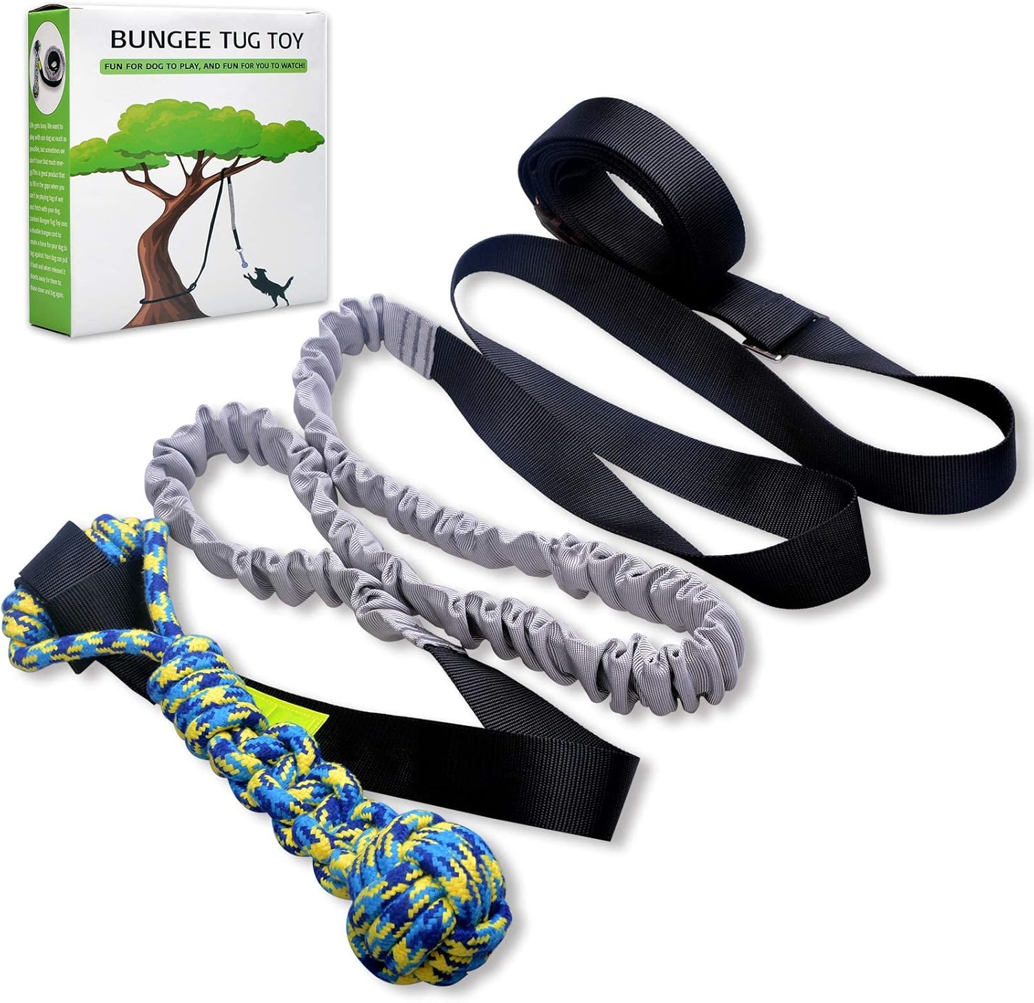 utdoor Bungee Tug Toy, Dog Toy Hanging from Tree for Small to Large Dogs, Interactive Exercise Play Cord & Tether with Chew Rope Toy (Tree Stump Tug of War-Black)