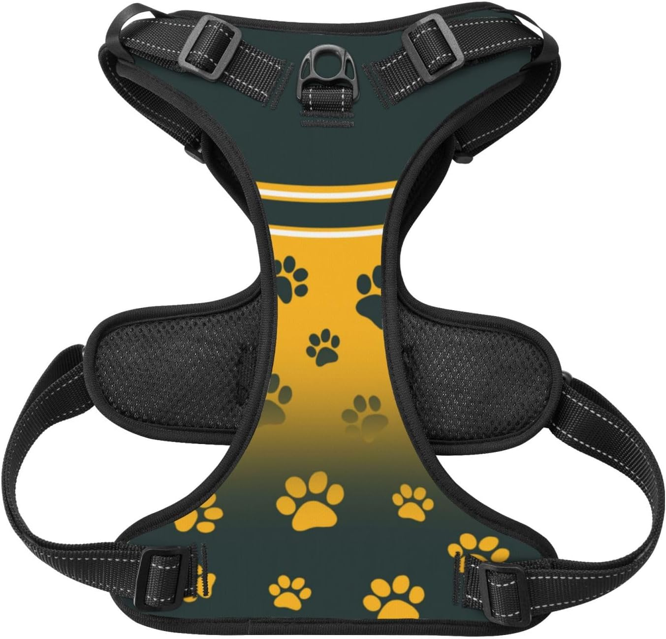 Custom Green Bay Dog Harness with Reflective Stripes Personalized Name and Number Dog Vest Harness with Pet Traction Rope for Small Medium Large Dog
