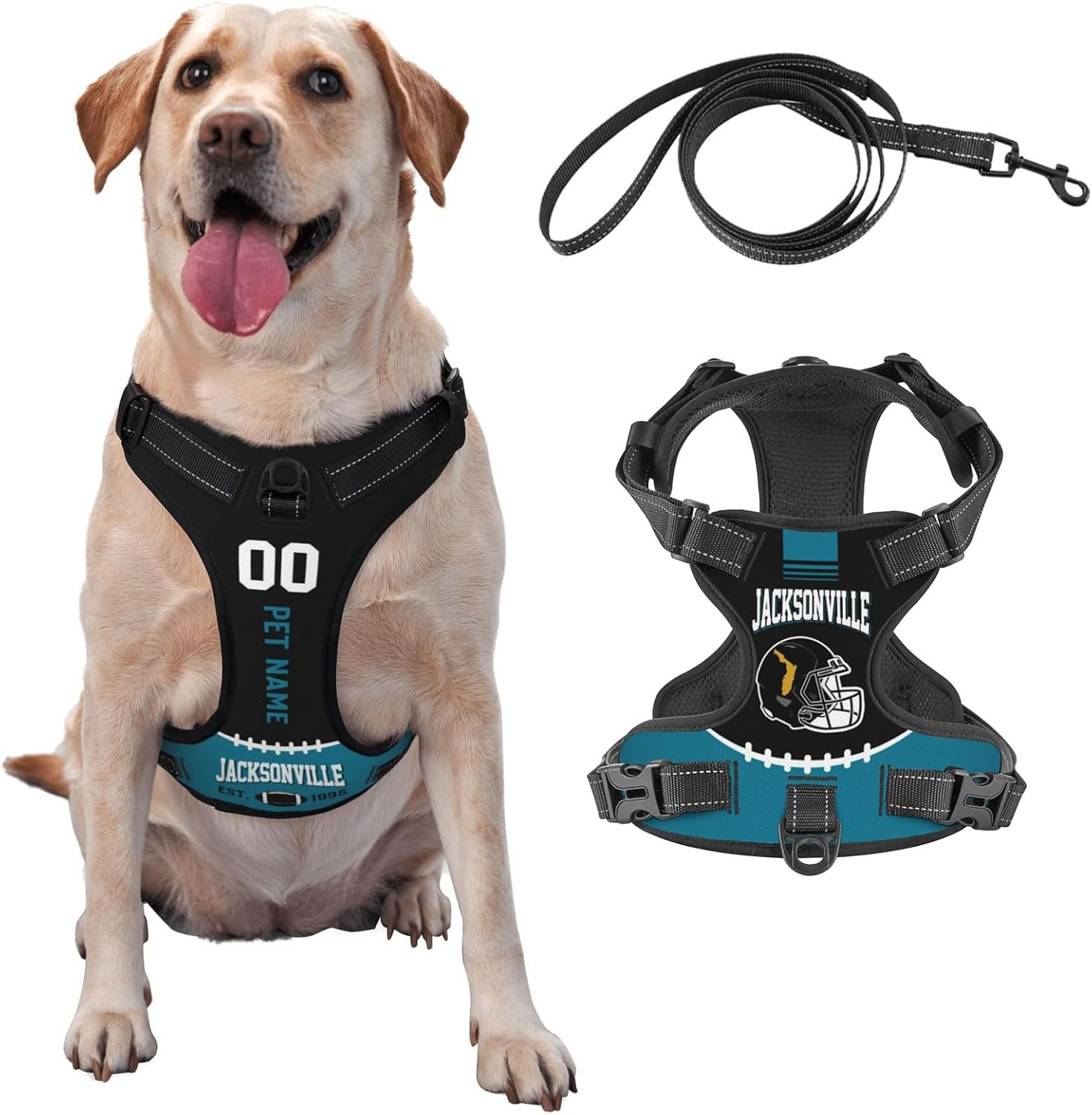 Jacksonville Dog Harness,Football Style Pet Harness,Custom Adjustable Reflective Pet Harness for Most Dogs(Including Pet Traction Rope)