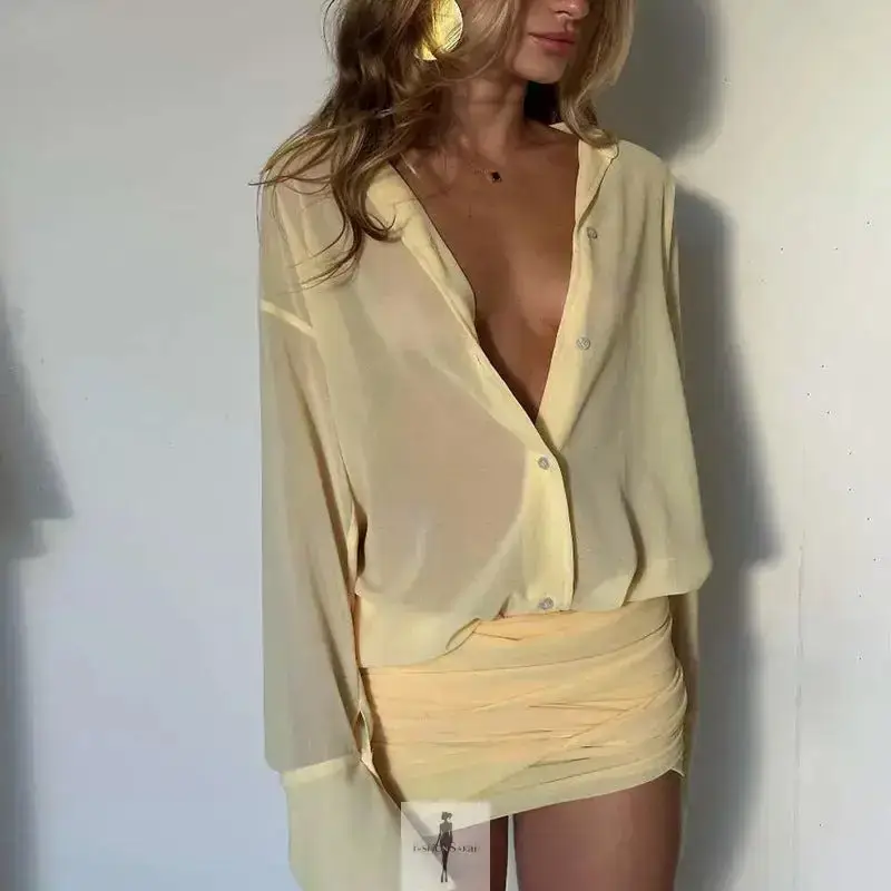 Yellow Shirt Dress Ruched Skirt