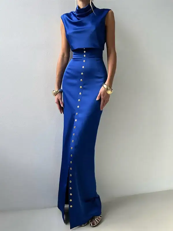 Elegant Crop Top with Long Split Skirt