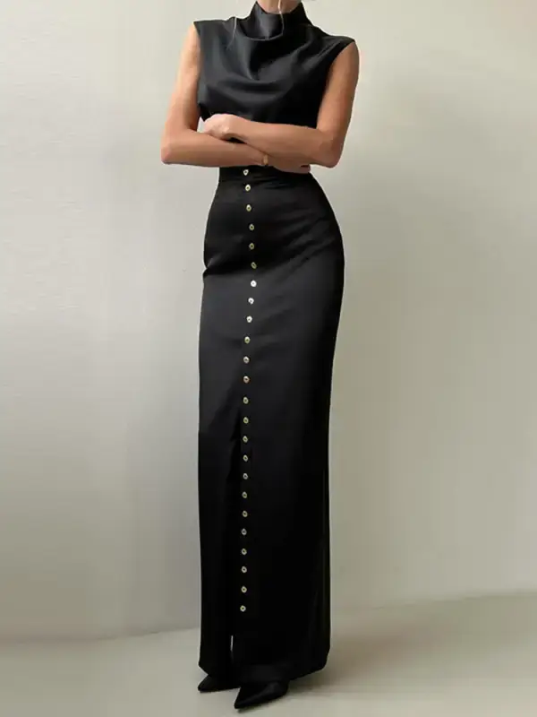 Elegant Crop Top with Long Split Skirt