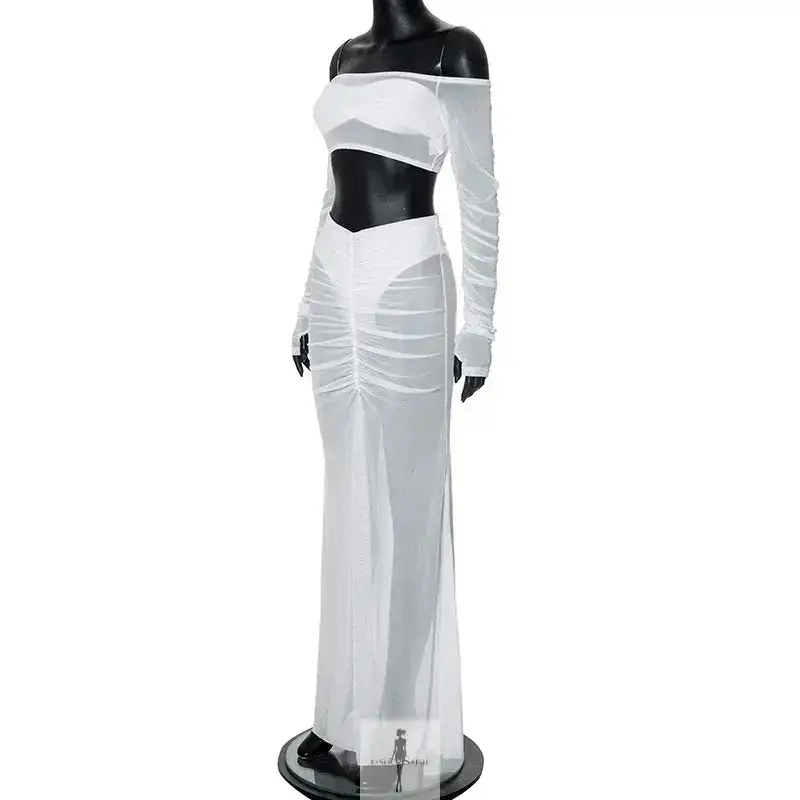 Mesh Skirt Set Strapless Crop Top