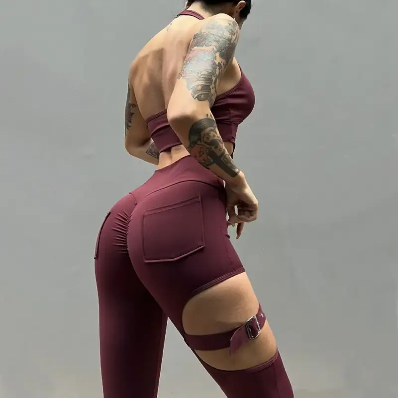 Butt Lift Elastic Leggings with Belt Design