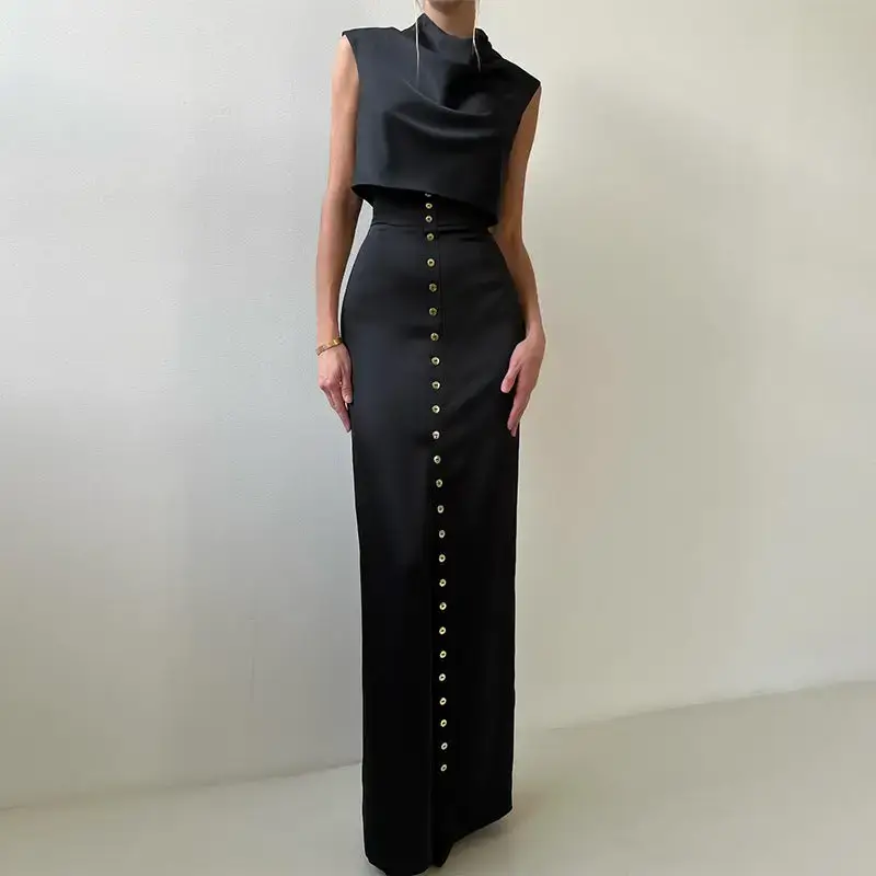Elegant Crop Top with Long Split Skirt