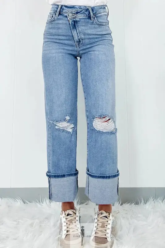 Blue High Rise Ripped Jeans