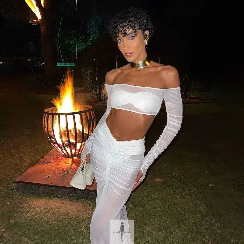 Mesh Skirt Set Strapless Crop Top