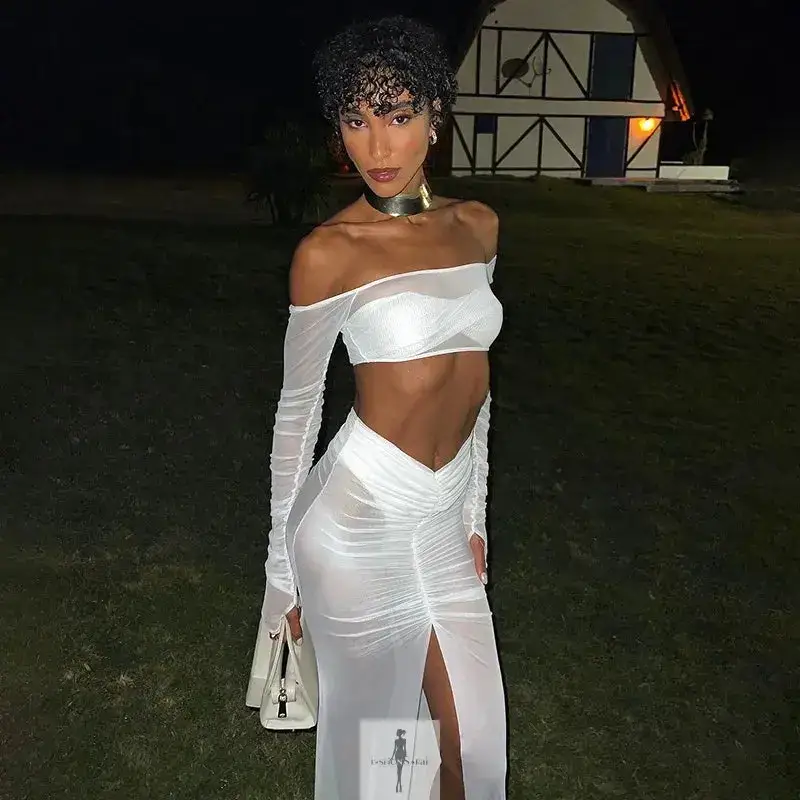 Mesh Skirt Set Strapless Crop Top