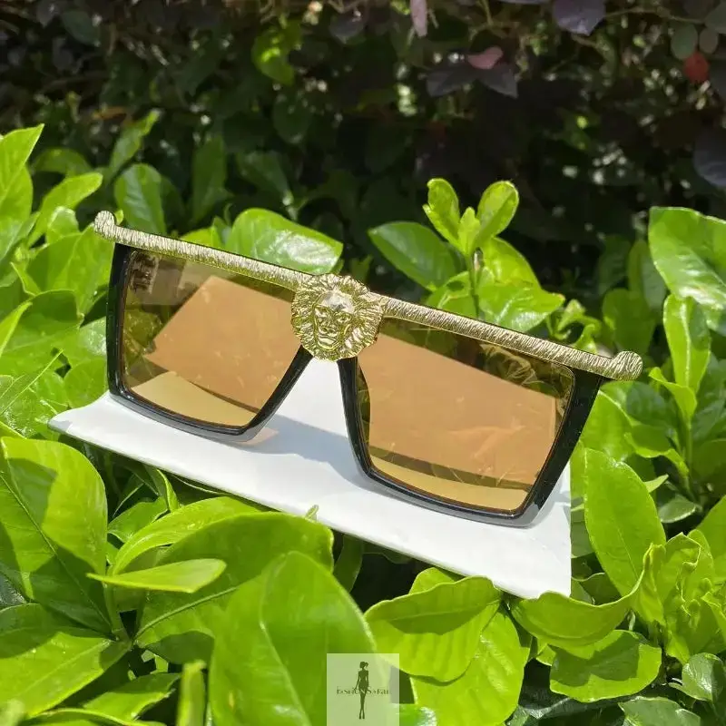 Blue Haired Woman with Lion Head Sunglasses