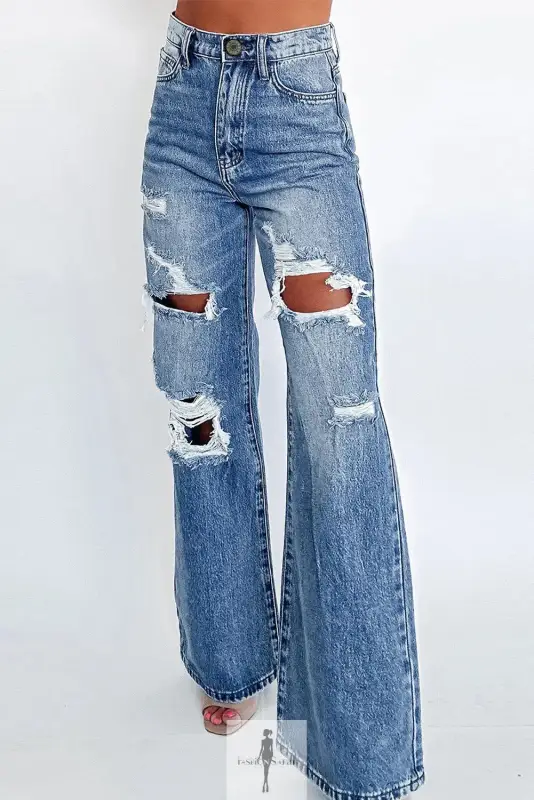 Blue Wide Leg High Waist Jeans