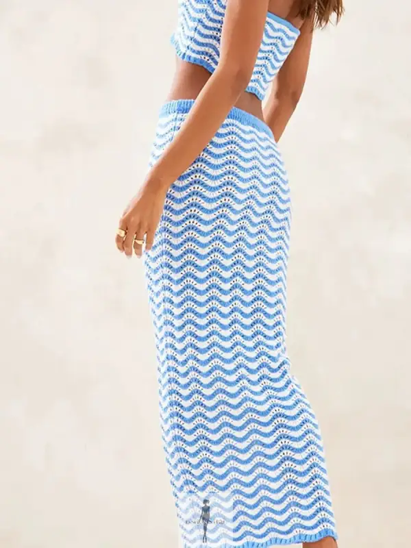 Strapless Knit Crop Tube Tops+Long Skirt Set